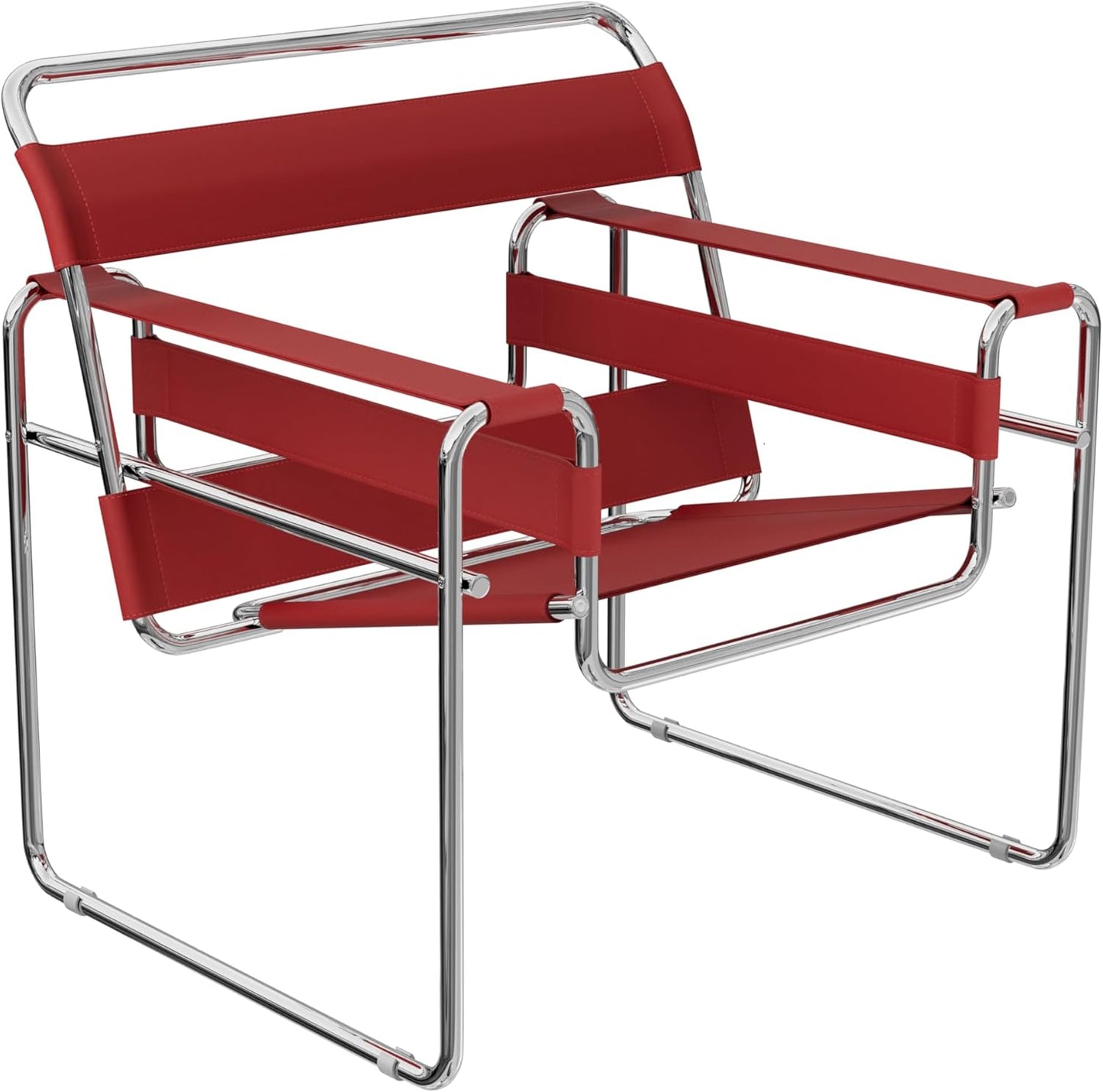 Saddle Leather Armchair, Mid-Century Modern Accent Chair, Studio Chair, Stainless Steel Frame for Living Room Bedroom Office Studio, Amber