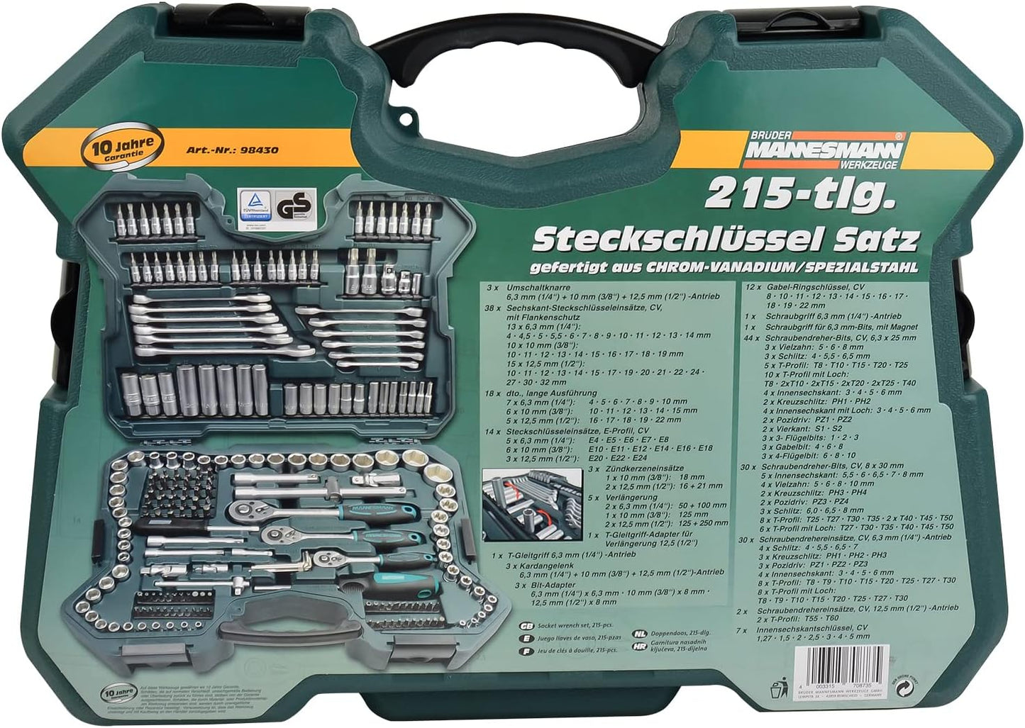 Brüder Mannesmann 215-piece socket wrench set 1/4" 3/8" 1/2" | M98430