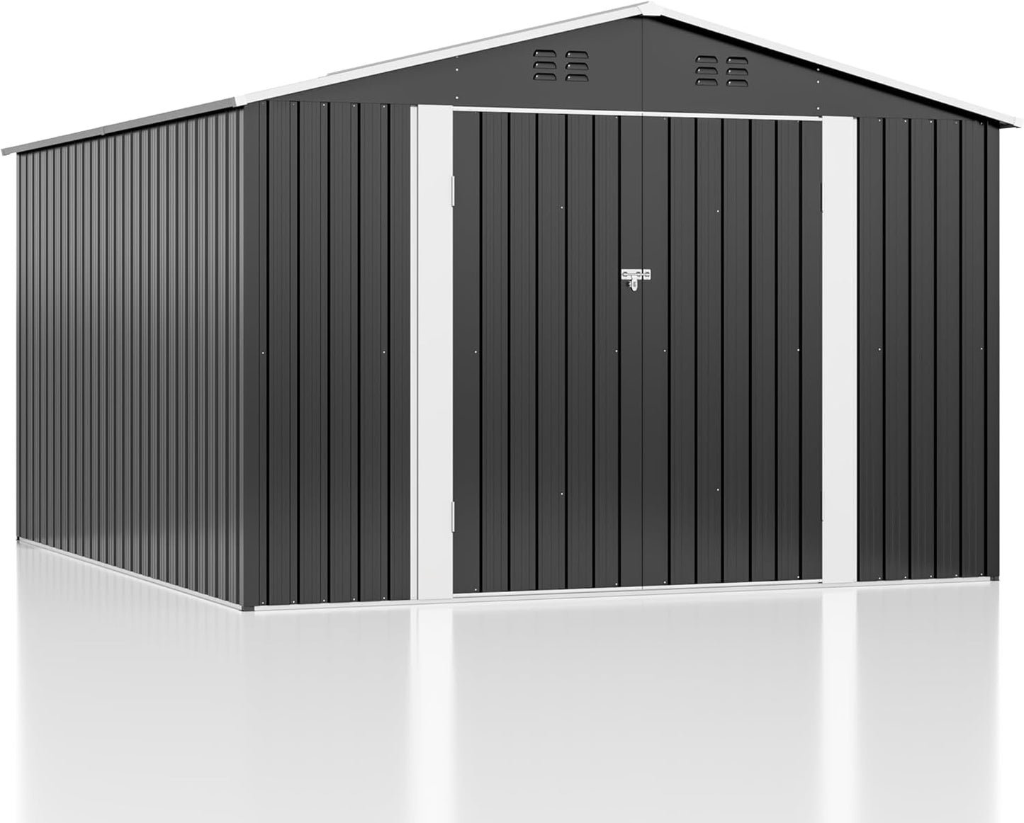 10x10 FT Outdoor Storage Shed, Garden Shed with Updated Frame Structure and Lockable Doors, Metal Tool Sheds for Backyard Garden Patio Lawn, Grey
