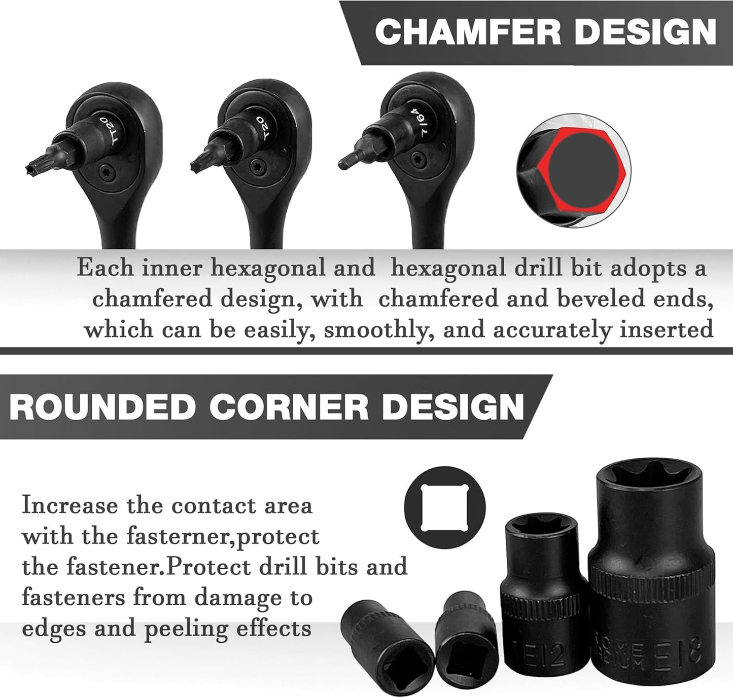 107PCS Bit Socket Set,1/4”,3/8 & 1/2” Drive Bit Socket Set,Torx/Extra Long/Tamper Proof/Hex/Ball End Hex,S2 Alloy Steel & CR-V,SAE&Metric