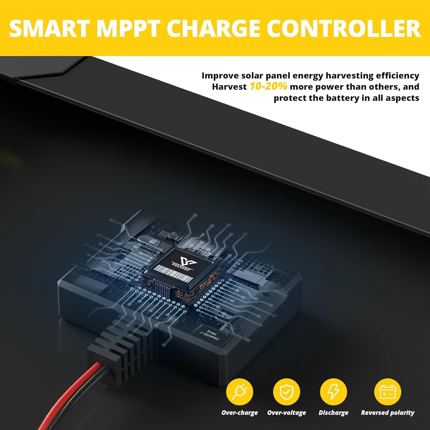 20W 12V Solar Battery Charger & Maintainer with Built-in MPPT Charge Controller, Tubular Bracket, SAE Cables, Solar Trickle Charger 12 Volt Solar Panel for Gate Opener & Electrical Fence