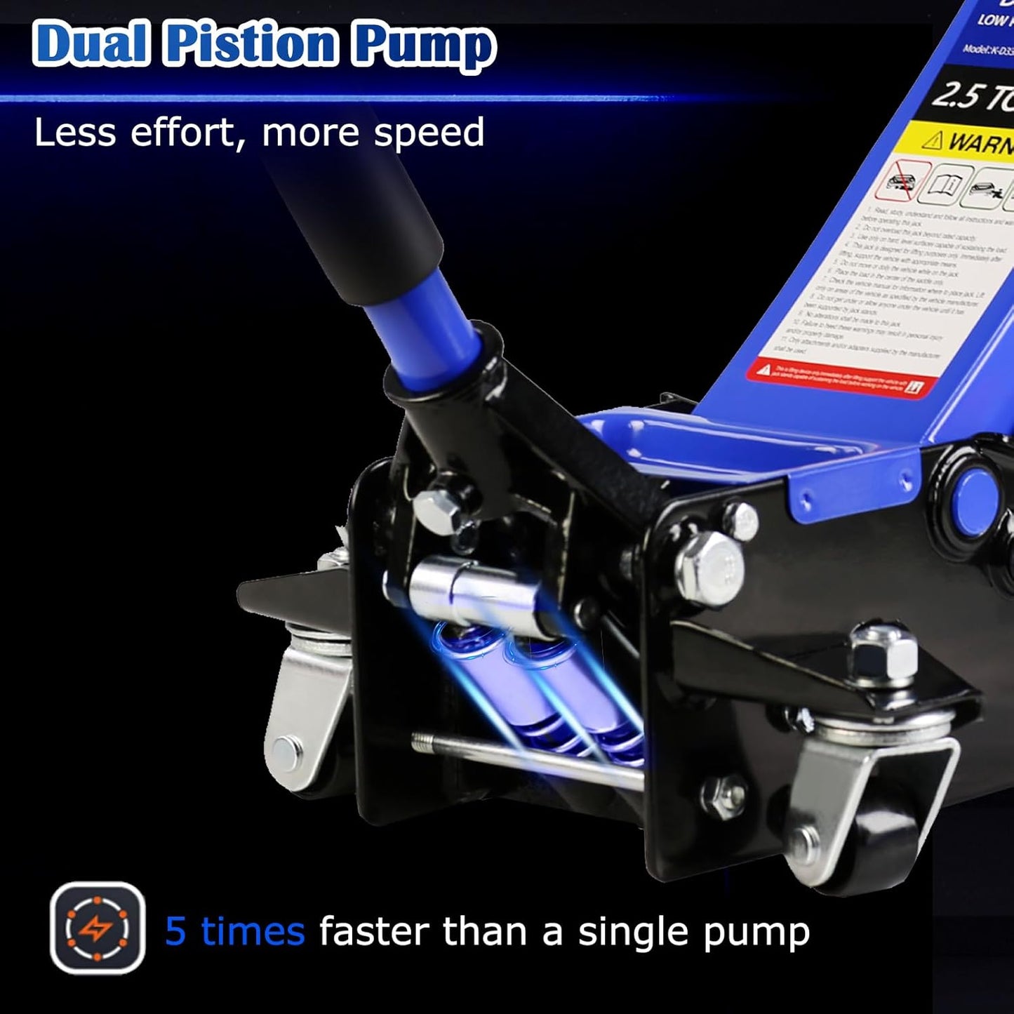 3 Ton Low Profile Floor Jack, Professional Low Profile Hydraulic Jack, Heavy Duty Steel Racing Floor Jack with Dual Piston Quick Lift Pump, 3 Ton (6,600 lb) Capacity, Lift Range 3.3"-18.5"