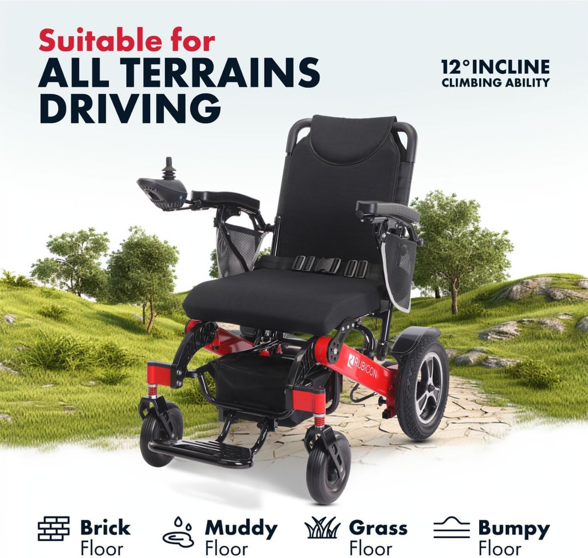 Rubicon DX14 - Longest Range 30 Miles, Airline Approved Electric Wheelchair, Dual 12AH Lithium Batteries, 2x300W Motors, Leather Cushion, Foldable, Lightweight & Powerful (Model1)