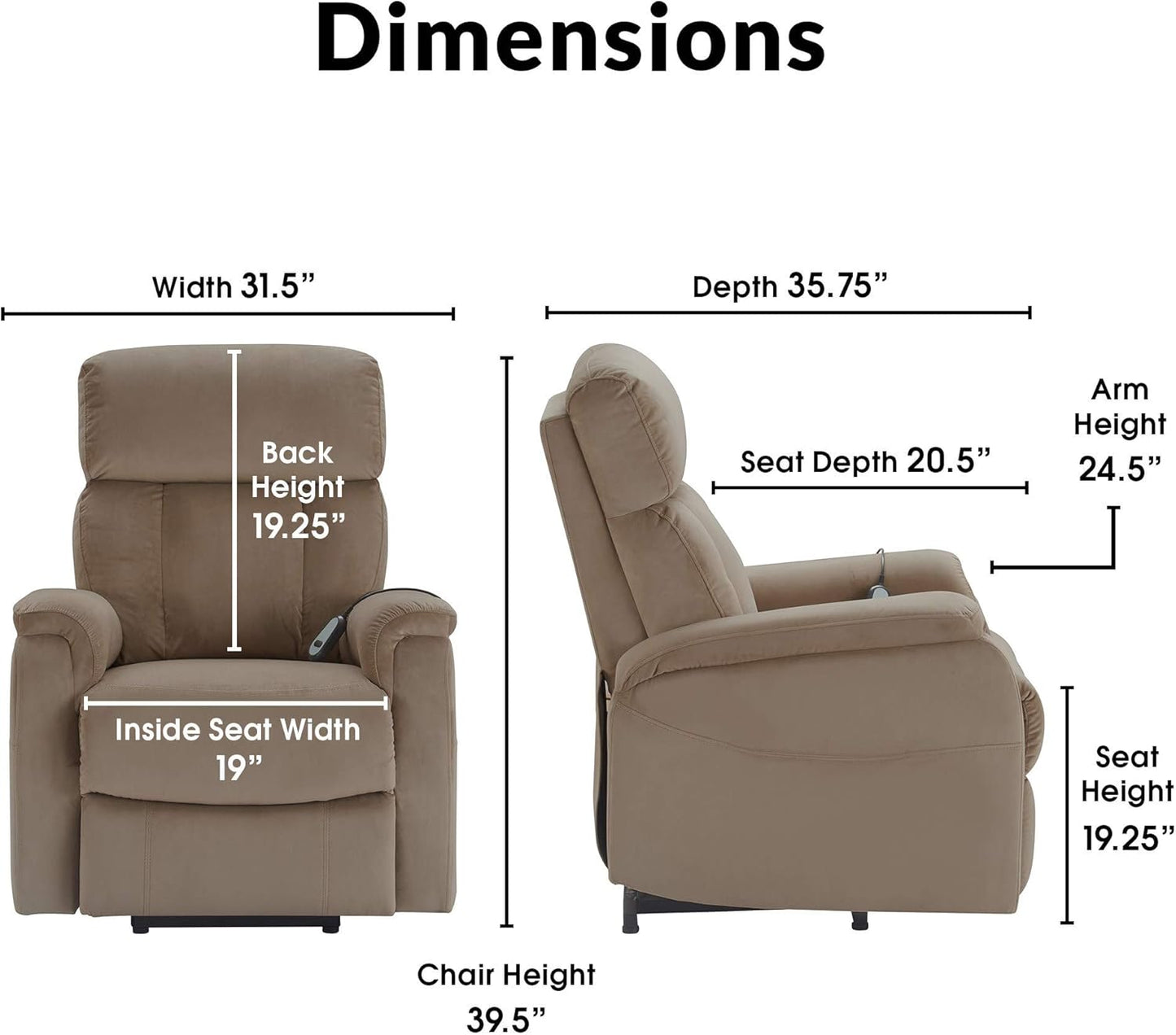 ClickDecor Samson Power Lift Recliner Sofa for Elderly Heavy Duty Motorized Living Room Chair with Side Pockets, Remote Control, Taupe