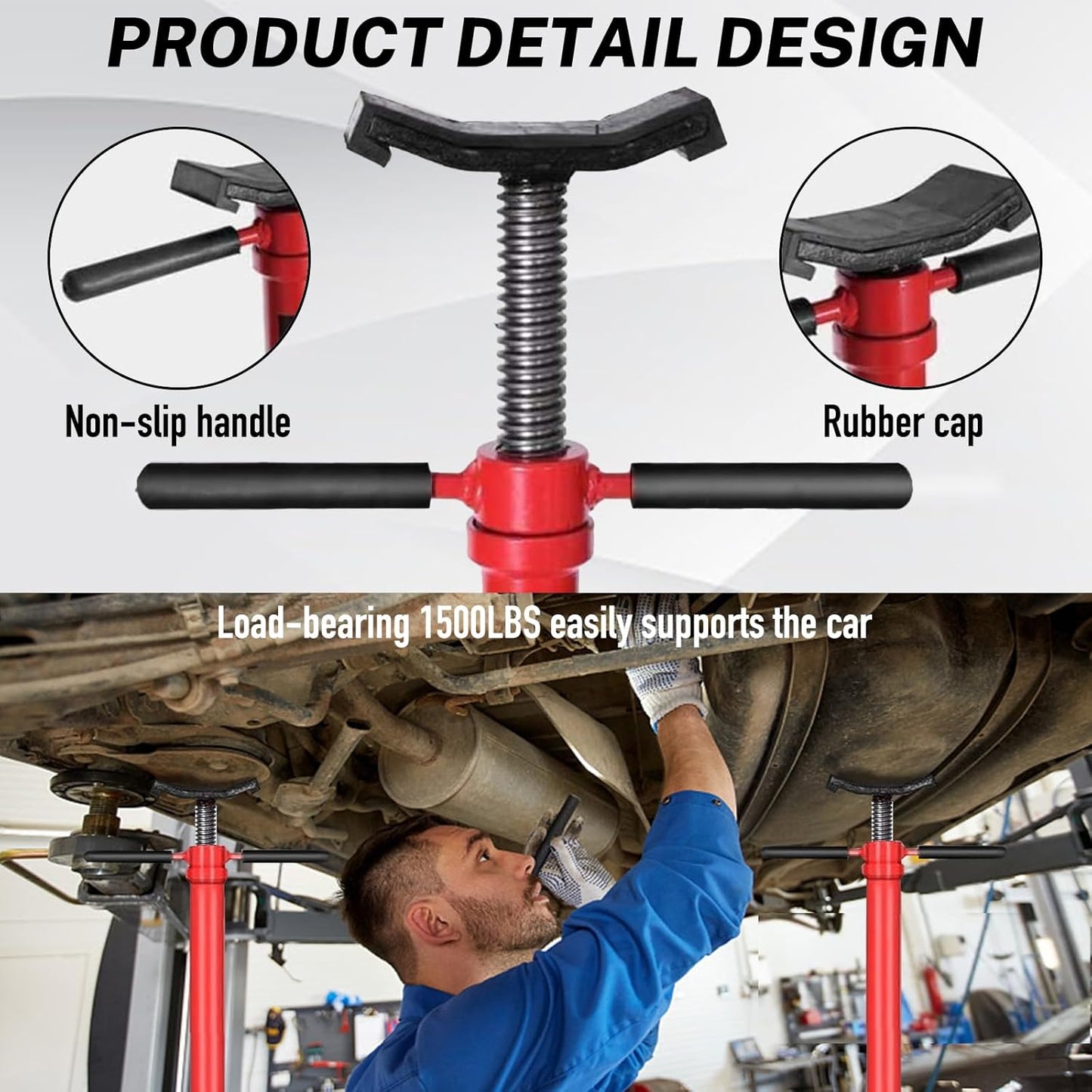 Underhoist Support Stand 1500lbs 0.75 Ton Capacity Pole Jack Heavy Duty Jack Stand Car Support Jack Lifting from 52inch to 75inch Easy Adjustment Round Base Automotive Support