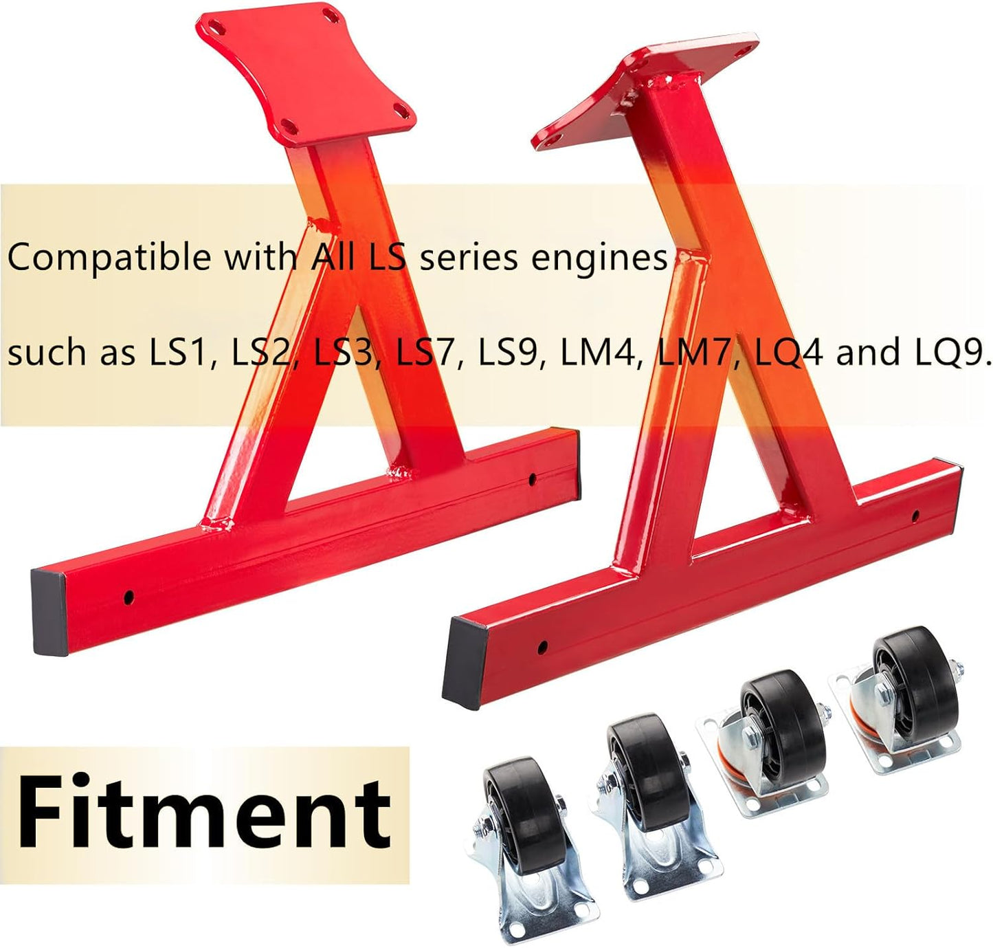 Compact Engine Stand Compatible with Chevy GM LSx V8 Motors 360° Castors, Red