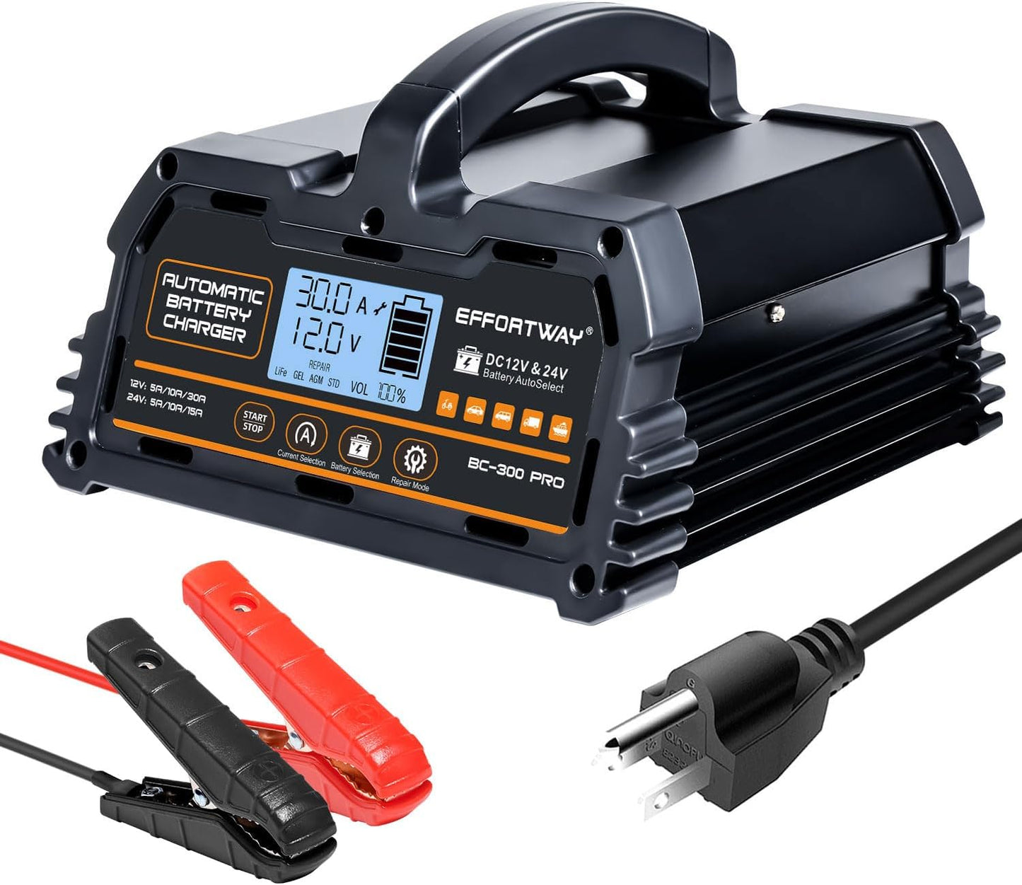 20A 12V/24V Battery Charger,Lead Acid Charger, 12V LiFePO4 Charger. Smart Battery Charger with Trickle Charge.Car Battery Maintainer with LCD Display. Suitable for Trucks,AMG,Motorcycles