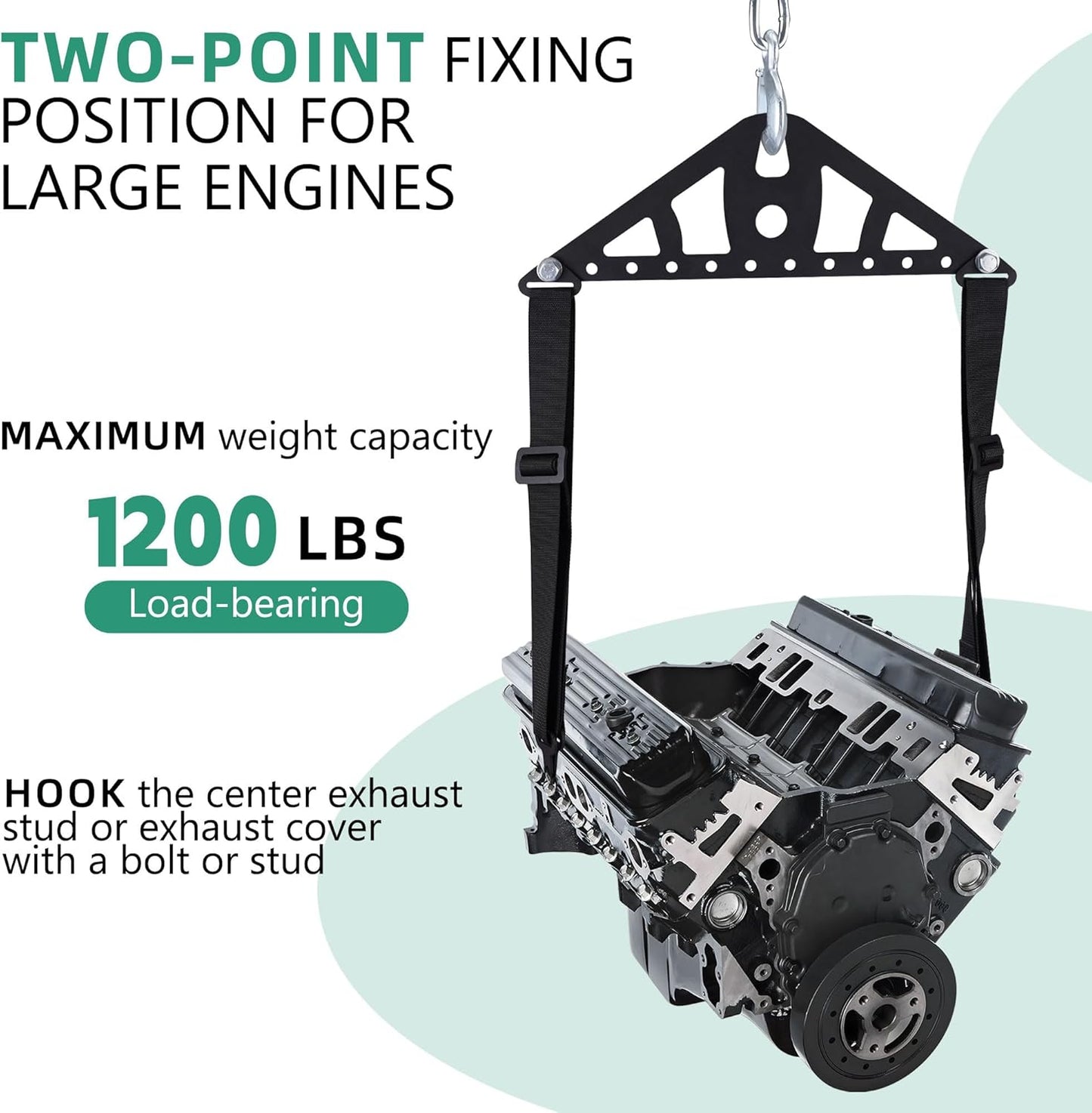 Universal 2 Point or 4 Point Engine Lift Sling Kit Featuring Black Powder Coated Steel Construction with Adjustable Nylon Straps and a 1200 lb Capacity for Easy Installation