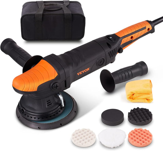 VEVOR Buffer Polisher, 6-Inch Random Orbital Polisher for Car Detailing, 6 Variable Speed 1900-4600RPM Dual Action Polisher Waxer Kit, with Detachable Handle for Car, Boat, Polishing, Waxing