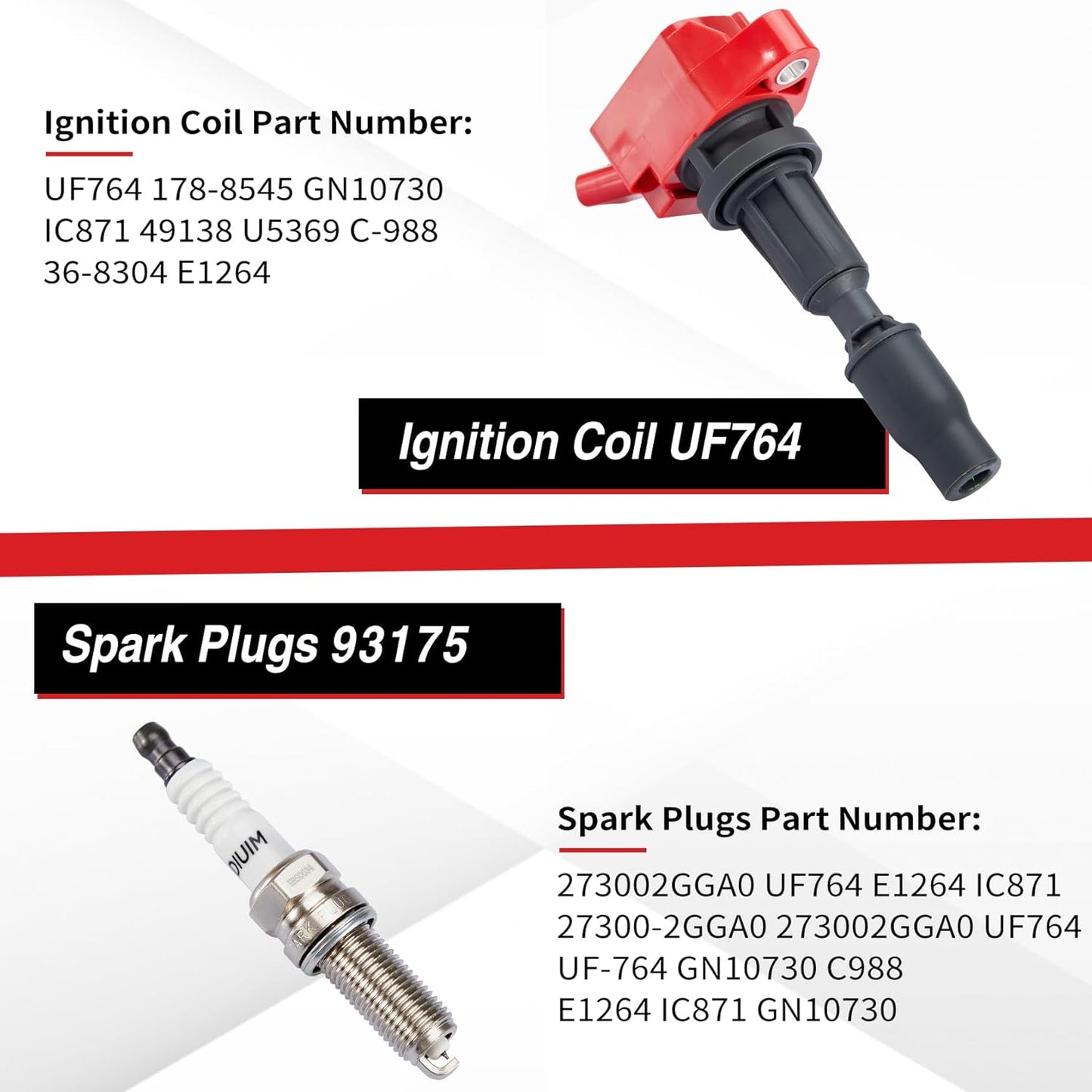 CarBole 4 Pack Ignition Coil UF764 & Spark Plugs 93175, Compatible with Genesis G70 G80 G90, Hyundai Sonata Santa Fe Sport Tucson, Kia Optima Sorento Replacement GN10730 C988 E1264 IC871