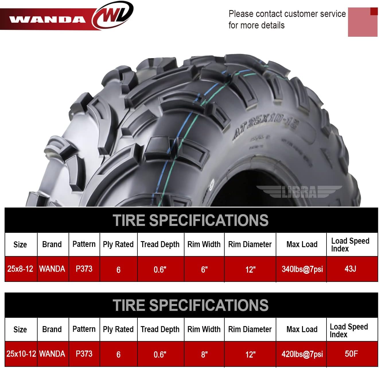 WANDA ATV Tire Set 25x8-12 25x10-12 lite Mud fit 14-20 Honda PIONEER 700