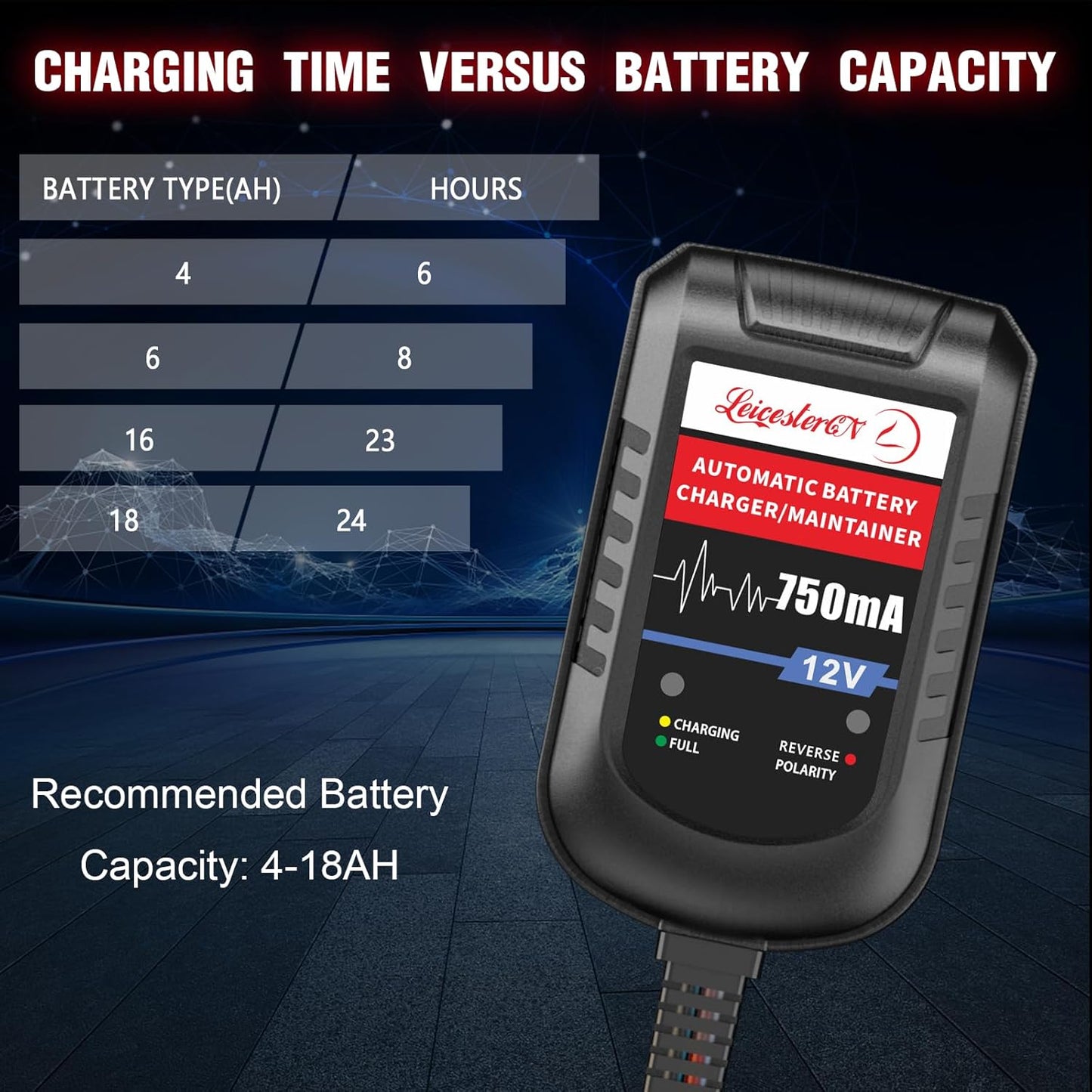 [4-Pack] LEICESTERCN Automatic Trickle Battery Charger Maintainer 12V 750mA Smart Float Charger for Car Motorcycle Lawn Mower Tractor Boat SLA ATV Wet AGM Gel Cell Lead Acid Batteries