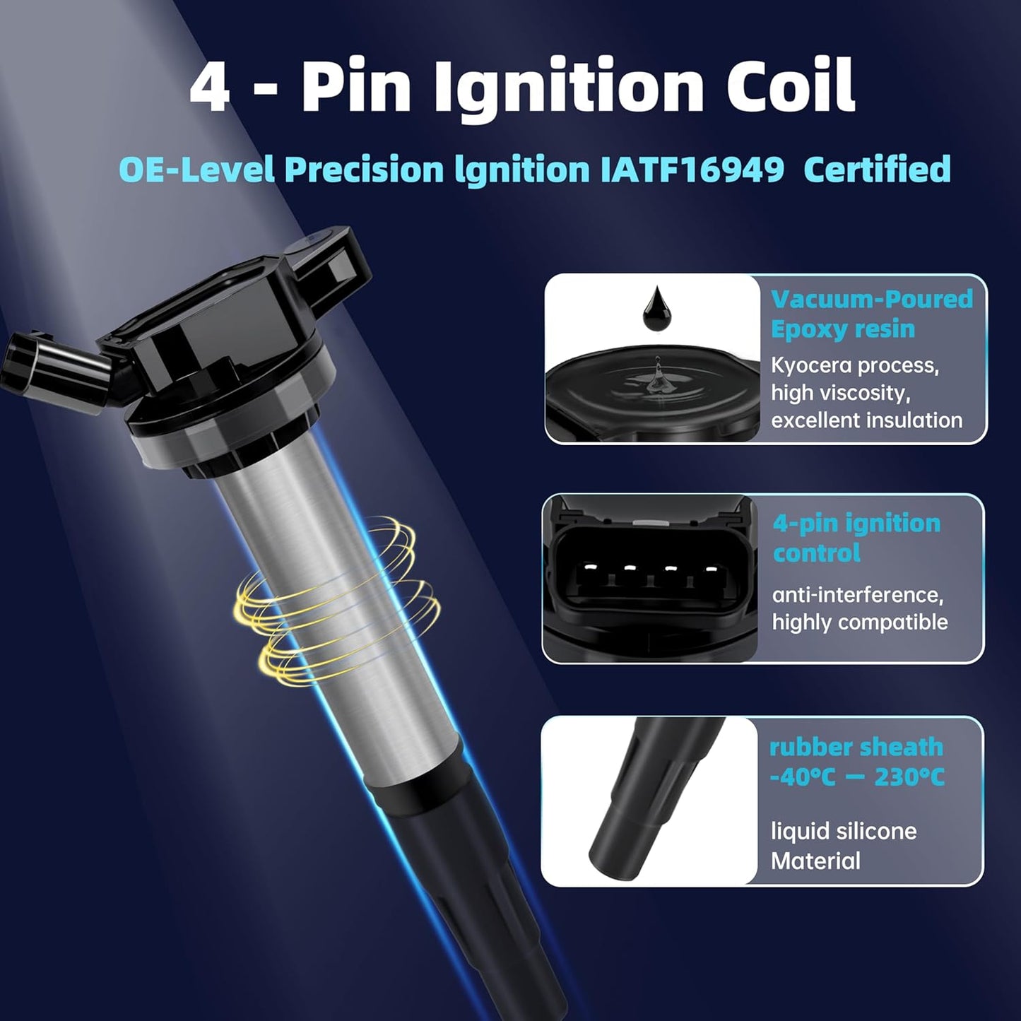 Set of 4 UF596 Ignition Coil Pack Compatible with 1.8L L4 2009-2001 Toyota Corolla Matrix CorollaiM C-HR Prius Prius V/2008-2016 Scion XD IM/Pontiac Vibe/Lexus CT200h Replaces#UF619 90919-02252 C1714