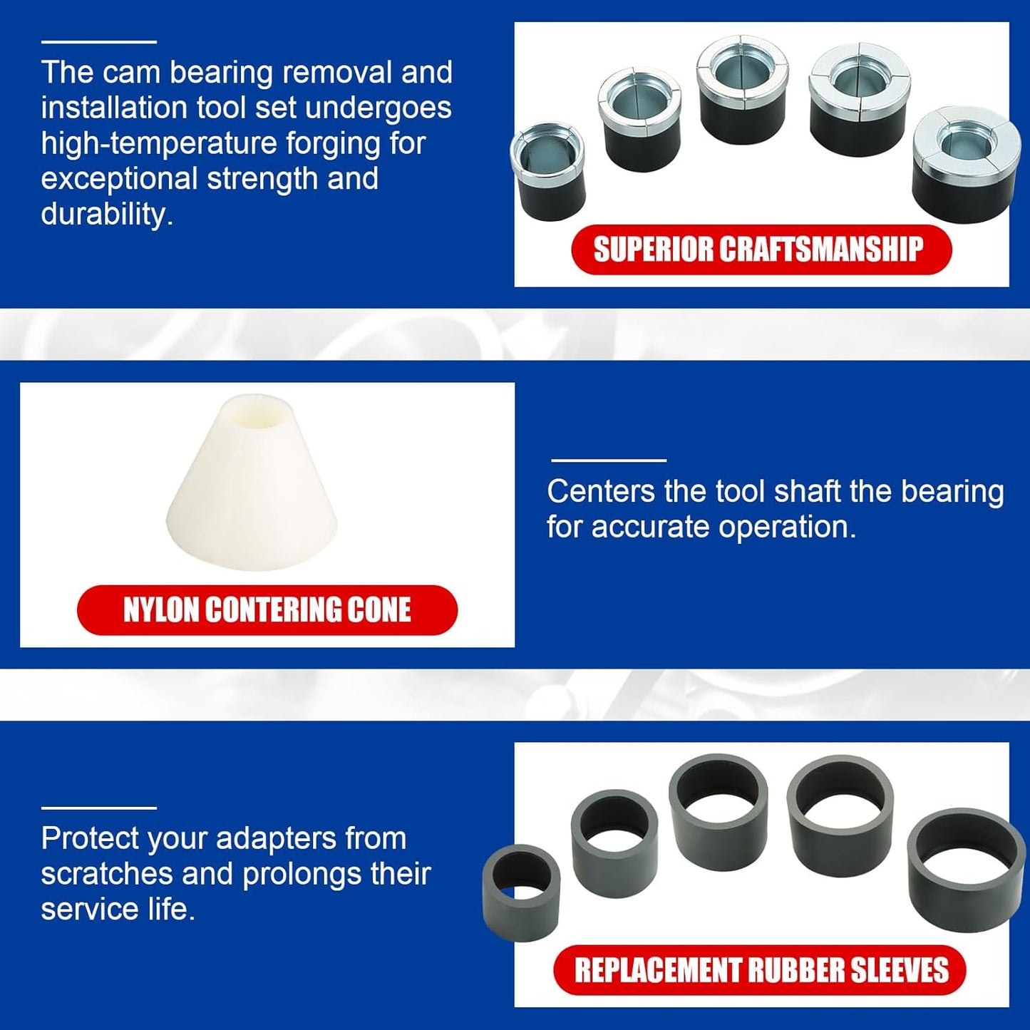 Cam Bearing Removal and Installation Tool Set, Camshaft Bearing Ranging from 1-1/8" to 2-2/3" for Most Domestic and Import Vehicle Trucks, Bearing Installation Tool