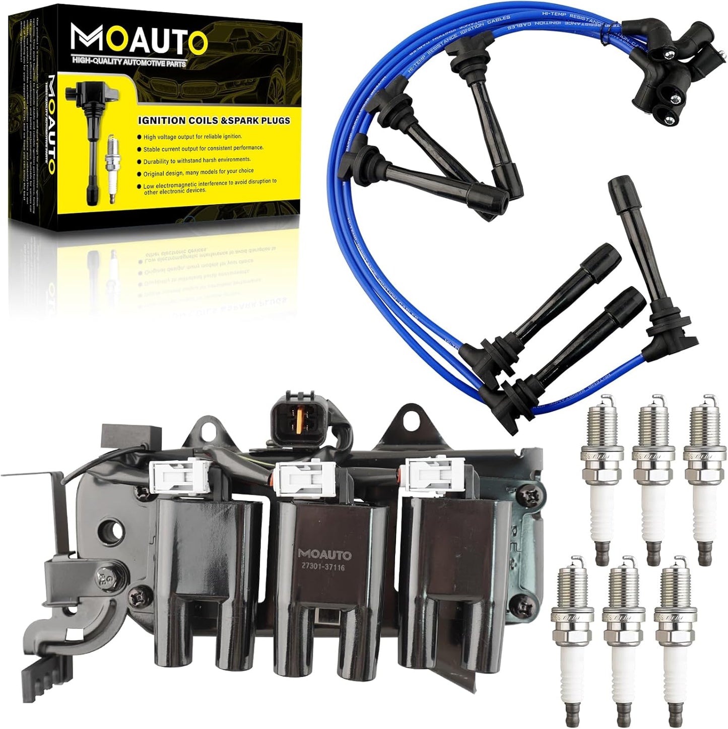 Set of 1 Ignition Coils Pack UF403 4609103AC & 4 PCS Iridium Spark Plugs with Wire Set Compatible with Dodge SX 2.0 2003-2005 2.0L Chrysler PT Cruiser 2003-2009 2.4L