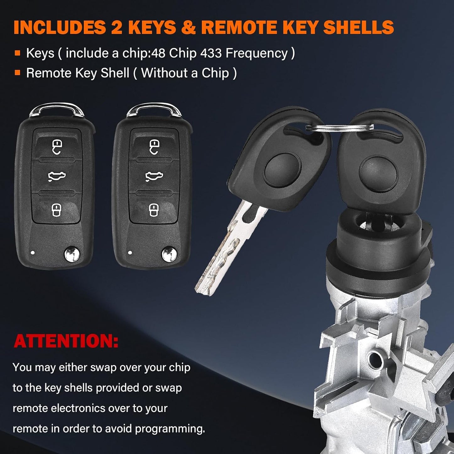 Yinlowa Ignition Switch Lock Cylinder 1K0905851B Compatible with Volkswagen VW Jetta 2006-2018, Golf 2004-2011, Rabbit 2006-2009, EOS 2007-2011 Ignition Starter Switch with Intelligent Keys 1K0905851