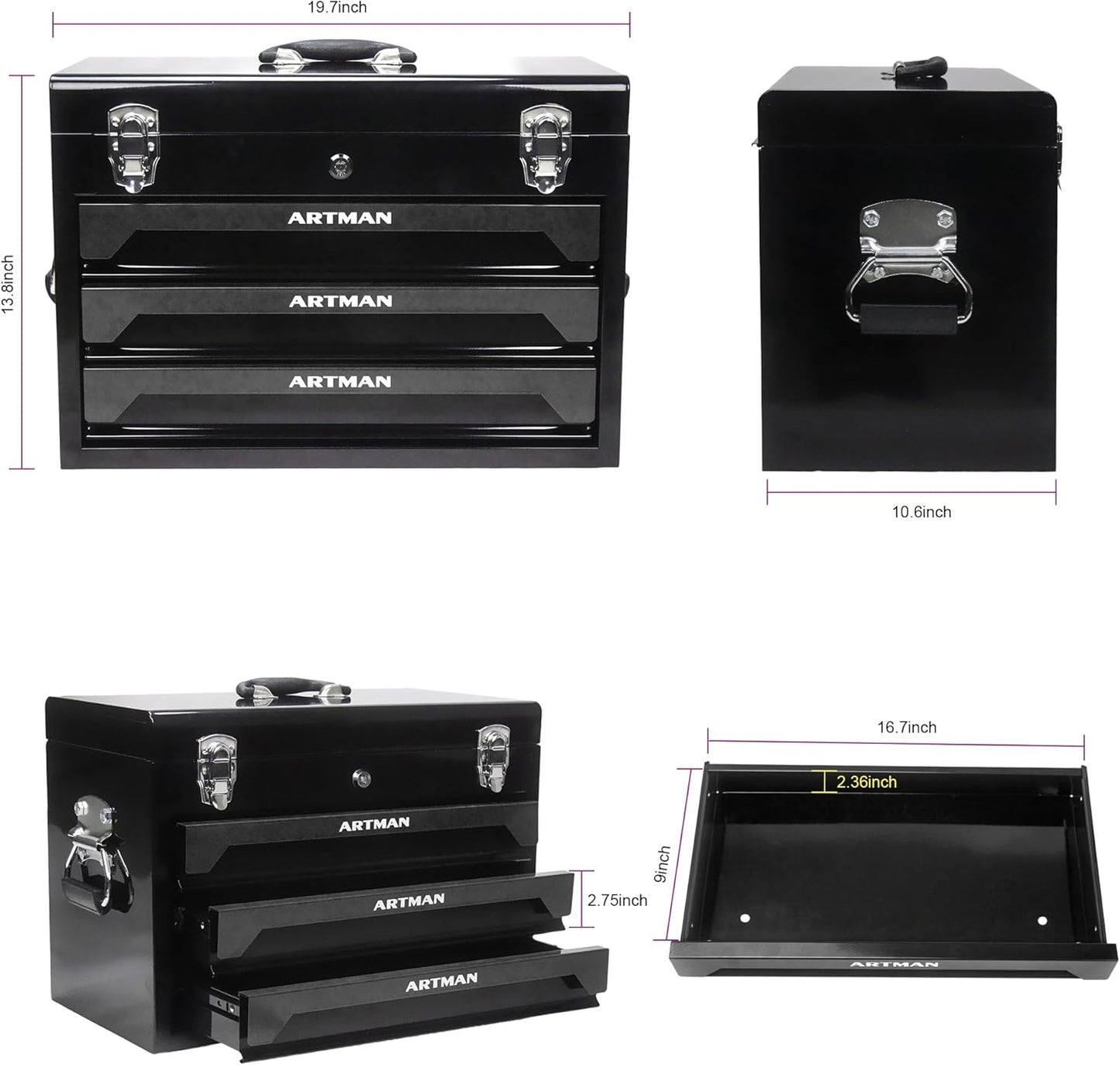 Campfun 439PCS Tool Set, Mechanic Tool Set for Home, Tool Box Set 4-Tier Socket Wrench Ratchet Plier Nails, Home Tool Set Mechanics Kit with 3 Drawers for Adults Man Handyman, Black