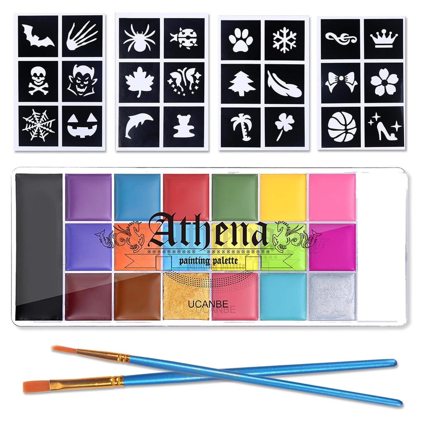 UCANBE Face Body Paint Set-Athena Painting Palette,10 Professional Artist Brush,Large Deep Pan Ideal for Halloween Cosplay Party SFX Arty Stage Makeup