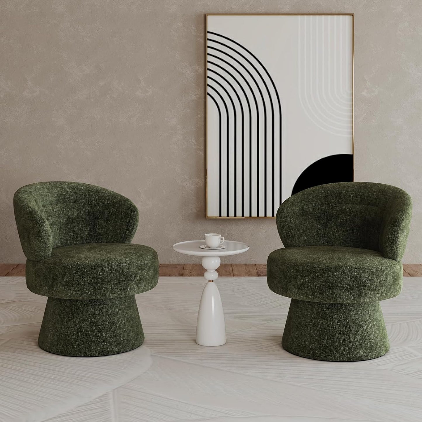 360° Swivel Accent Chairs Set of 2, Modern Chenille Upholstered Boucle Dining Chair with Back, Vanity Chair Accent Armchair Side Chairs for Dining/Living Room, Bedroom, Gray