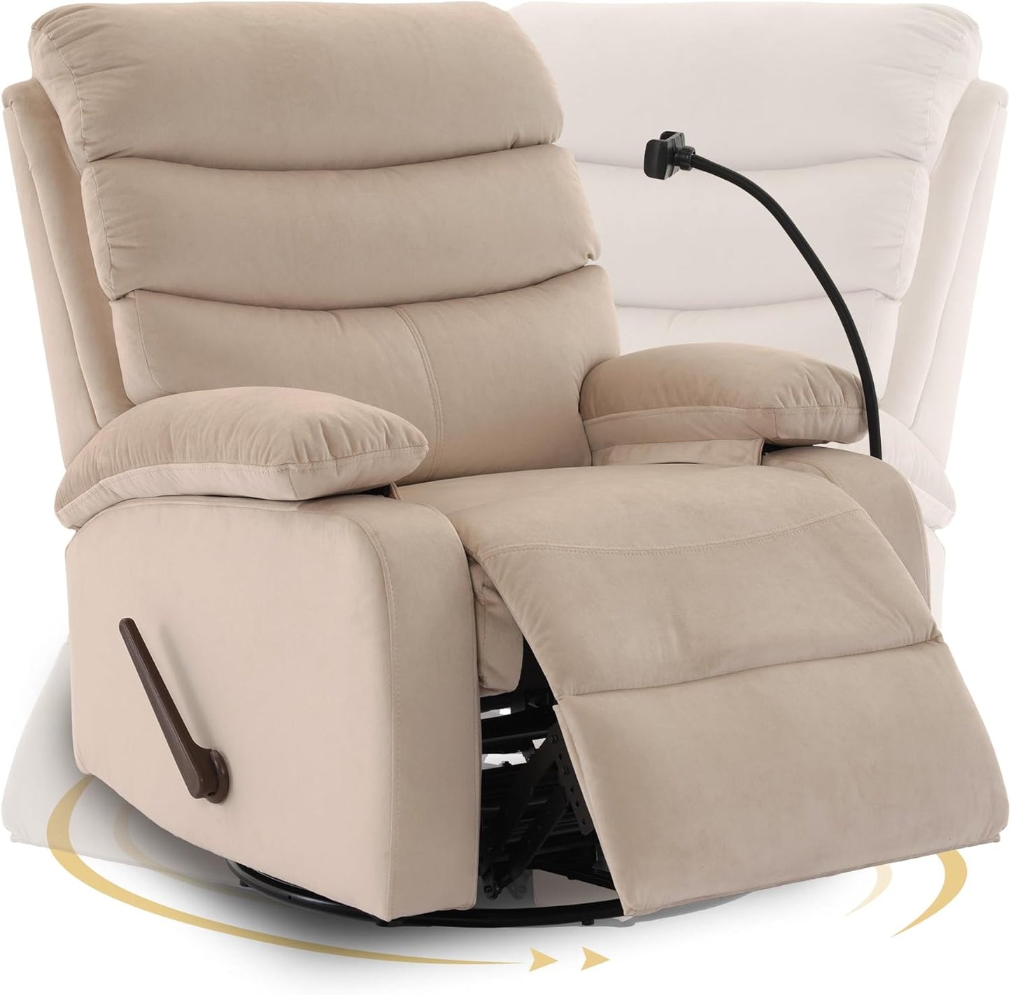 Swivel Rocker Recliner Chairs, Manual Rocking Recliner Chair for Adults, Small Recliners for Small Spaces, Single Sofa Recliner for Living Room, Nursery - Light Grey