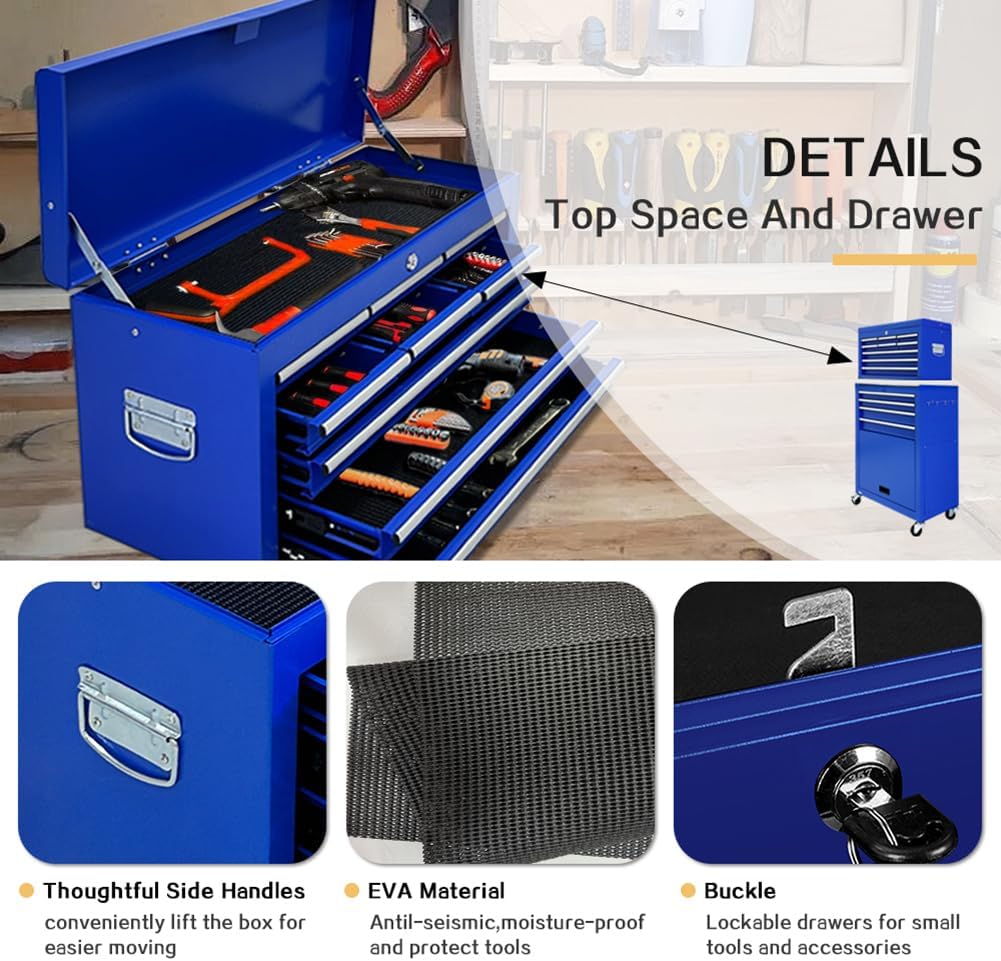 13 Drawer Rolling Tool Chest with Wheels, 2 in 1 Detachable Tool Chest with Drawers, Large Tool Box with Lock, Metal Tool Cabinet for Garage Workshop(Red)