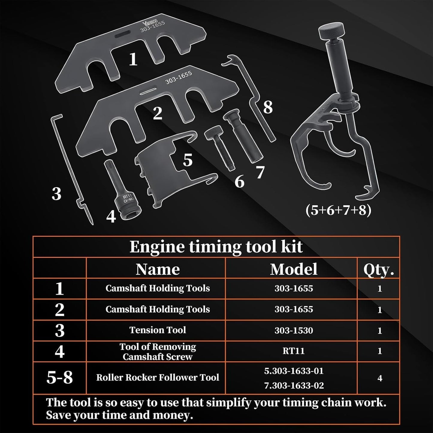 303-1655 303-1633 Engine Camshaft Alignment Tool, Compatible with Ford 3.5L EcoBoost V6 Upgraded F-150 Lincoln Navigator, with Camshaft Roller Follower to Remove Install Roller Rocker Follower, RT11