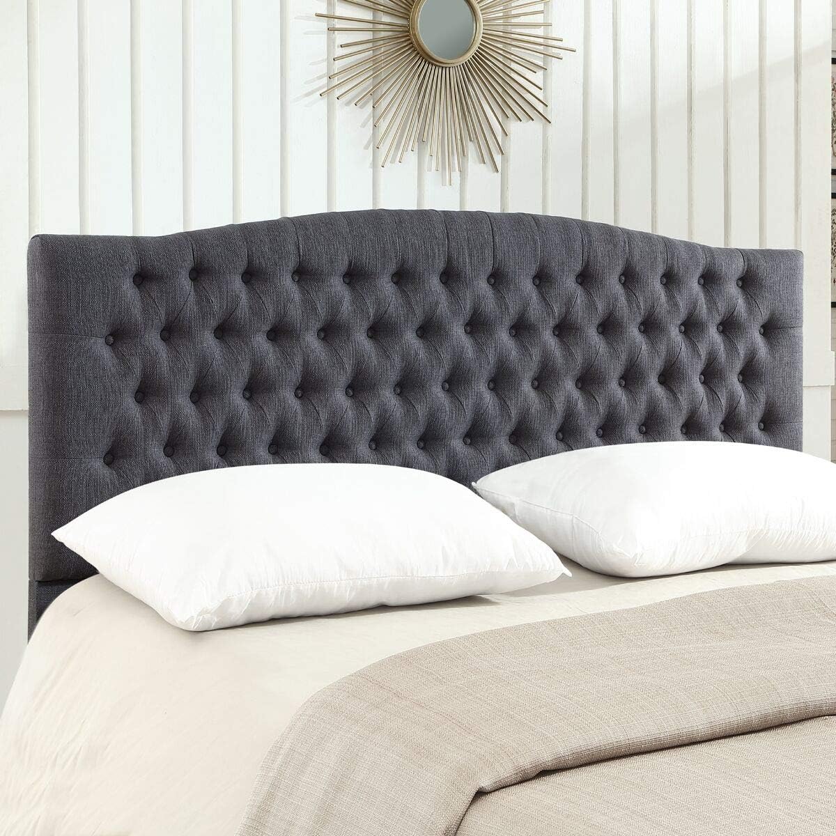 24KF Upholstered Tufted Button Linen Fabric Headboard,Comfortable Fashional Headboard King/CA King Size,Ivory
