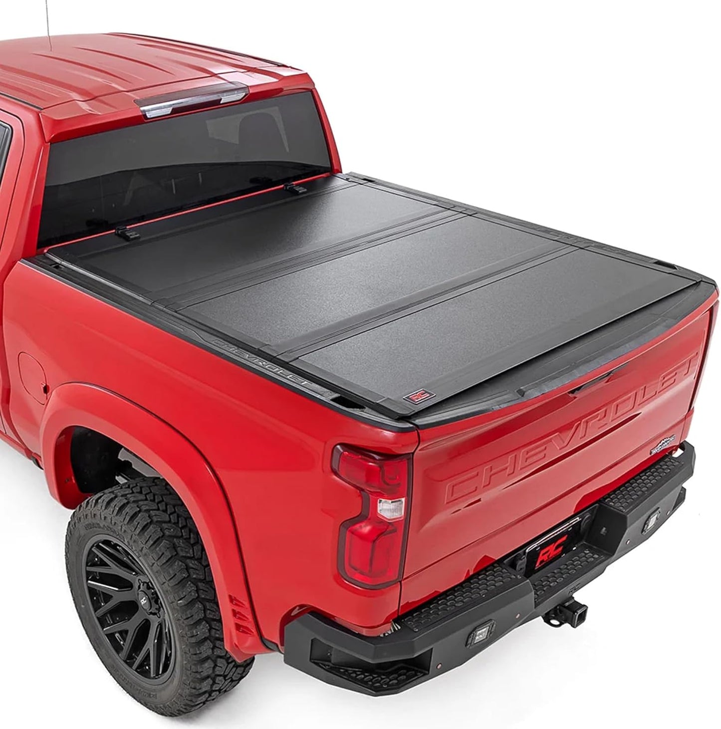 Rough Country Hard Tri-Fold Tonneau Cover for Chevy Silverado & GMC Sierra 1500 (2019-2025) - Low-Profile Aluminum Truck Bed Cover, Fits 5'10 Bed (69.9")