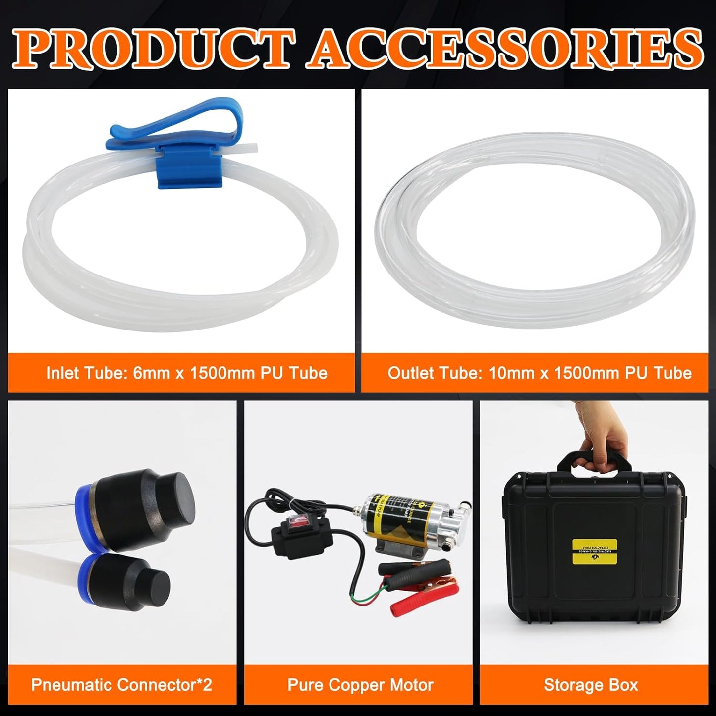 12V 100W Portable Oil Transfer Pump Set, 1-4L/min Fluid Transfer Pump for Engine Oil, Gear Oil, Lubricating Oil Change, Electric Self-Priming Motor Gear Oil Pump for Boat, Car, Trucks and Lawnmower