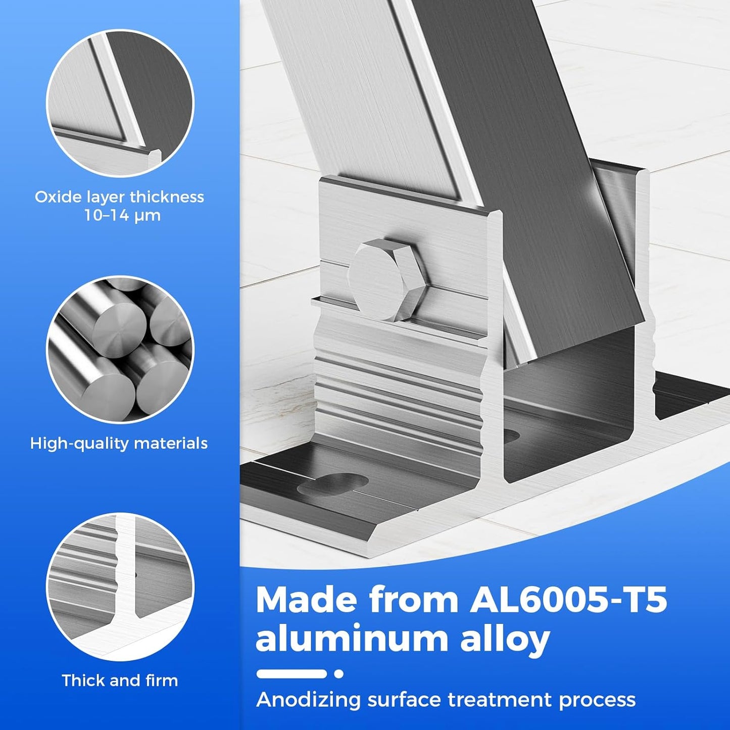 2 Set Adjustable Solar Panel Tilt Mount Brackets Aluminum Alloy Mounting Bracket Stand Systems Support 50W 70W 100W 150W 200W 300W 400W Panels for Roof/Boat/Flat Surface