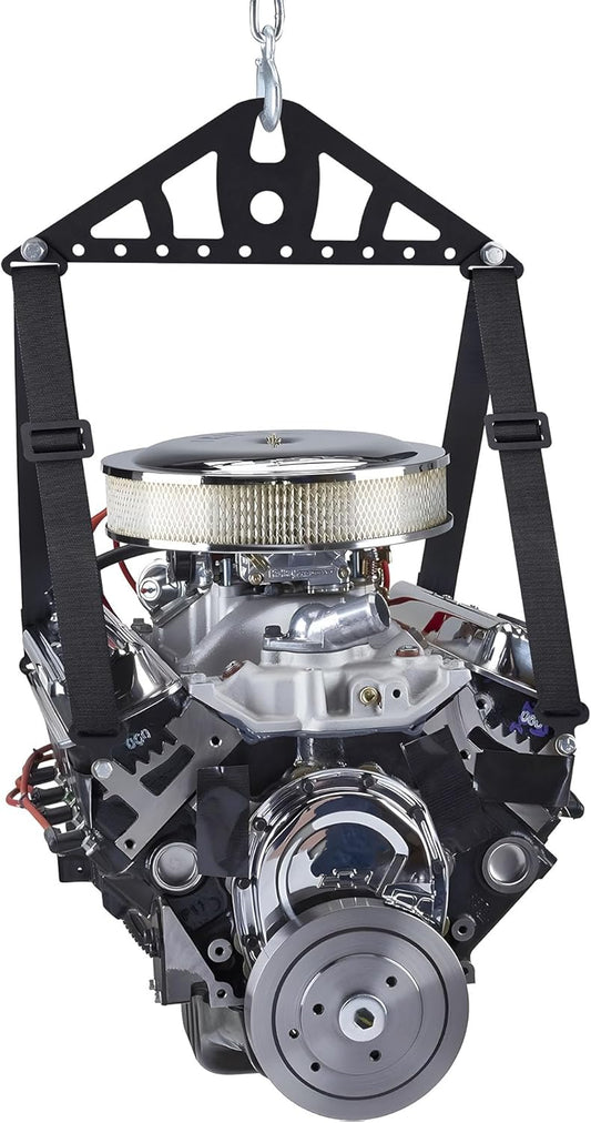 Universal 2 Point or 4 Point Engine Lift Sling Kit Featuring Black Powder Coated Steel Construction with Adjustable Nylon Straps and a 1200 lb Capacity for Easy Installation