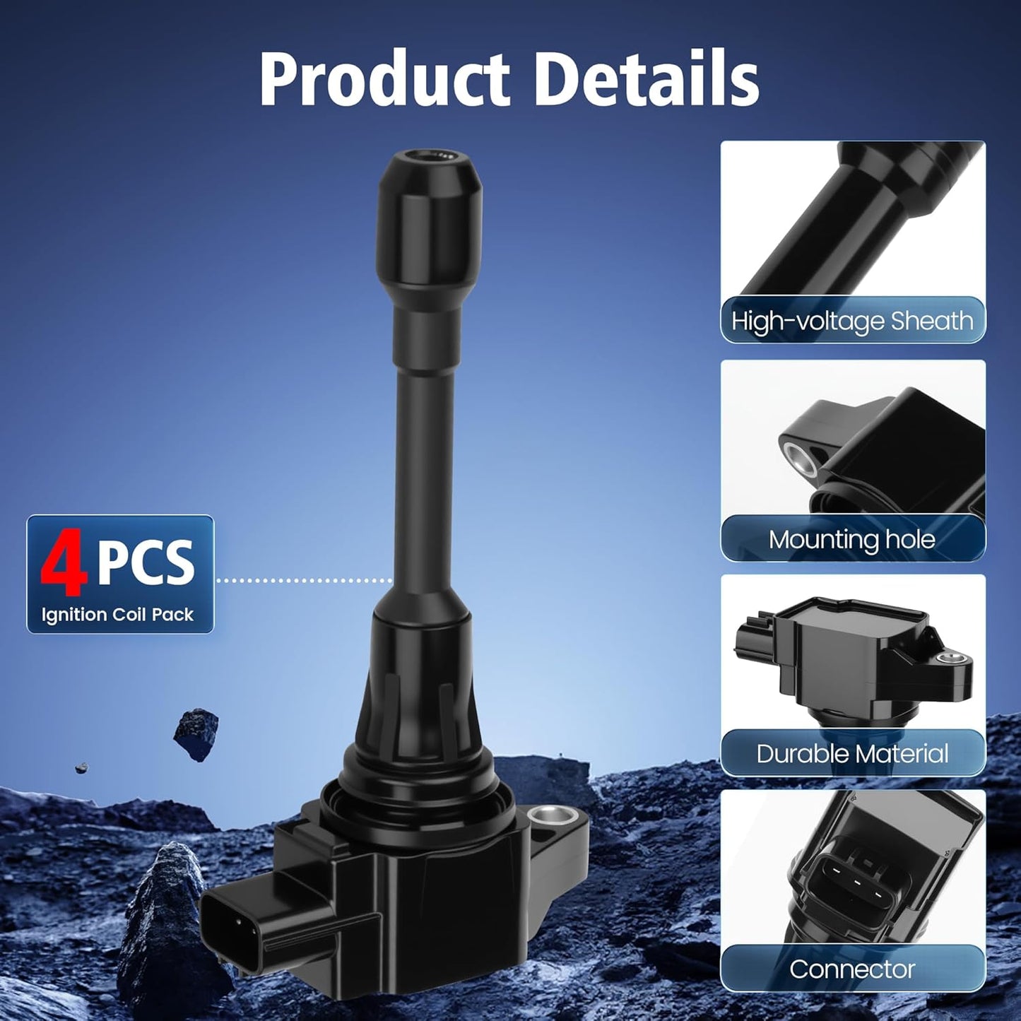 Set of 4 Ignition Coil Pack 2007 2008 2009 2010 2011 2012 Compatible with Nissan Altima Versa Sentra Cube Rogue Frontier 2013 2014 2015 for Infiniti M56 FX50 QX60 QX70 2.5L 2.0L 1.8L Replace# UF549