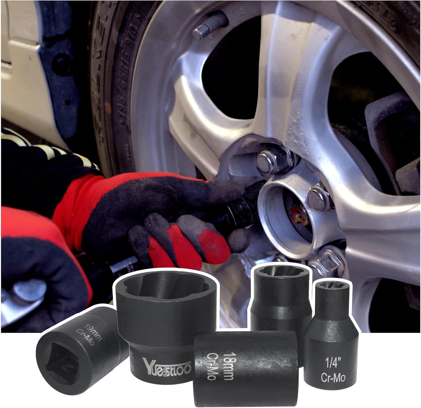 22 Pcs Bolt Nut Extractor Set, Yuesstloo 1/2" and 3/8" Drive Wheel Lock Removal Kit for Extracting Damaged, Stripped Frozen Nuts & Screws Twist Socket Set, Impact Lug Nut Remover Socket Tool