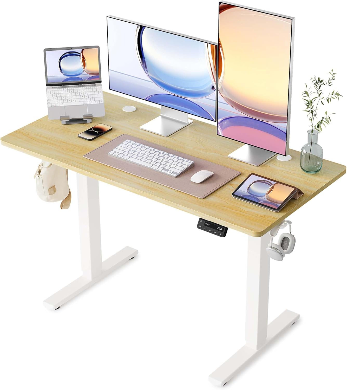 YIHAYO Electric Standing Desk, 48 x 24 Inches Stand Up Desk with Splice Board, Adjustable Height Desk, Computer Desk for Home Office, Black Frame/Rustic Brown Top