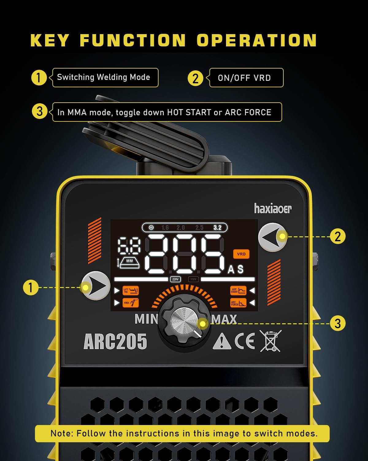 Actual 205A Stick Welder, [Friendly Large LED Dispaly] Synergy 2 In 1 MMA/Lift TIG Welding Machine Dual Voltage ARC Welder Kit 110V/220V with ARC Force, Hot Start, VRD and 10 Welding Rods