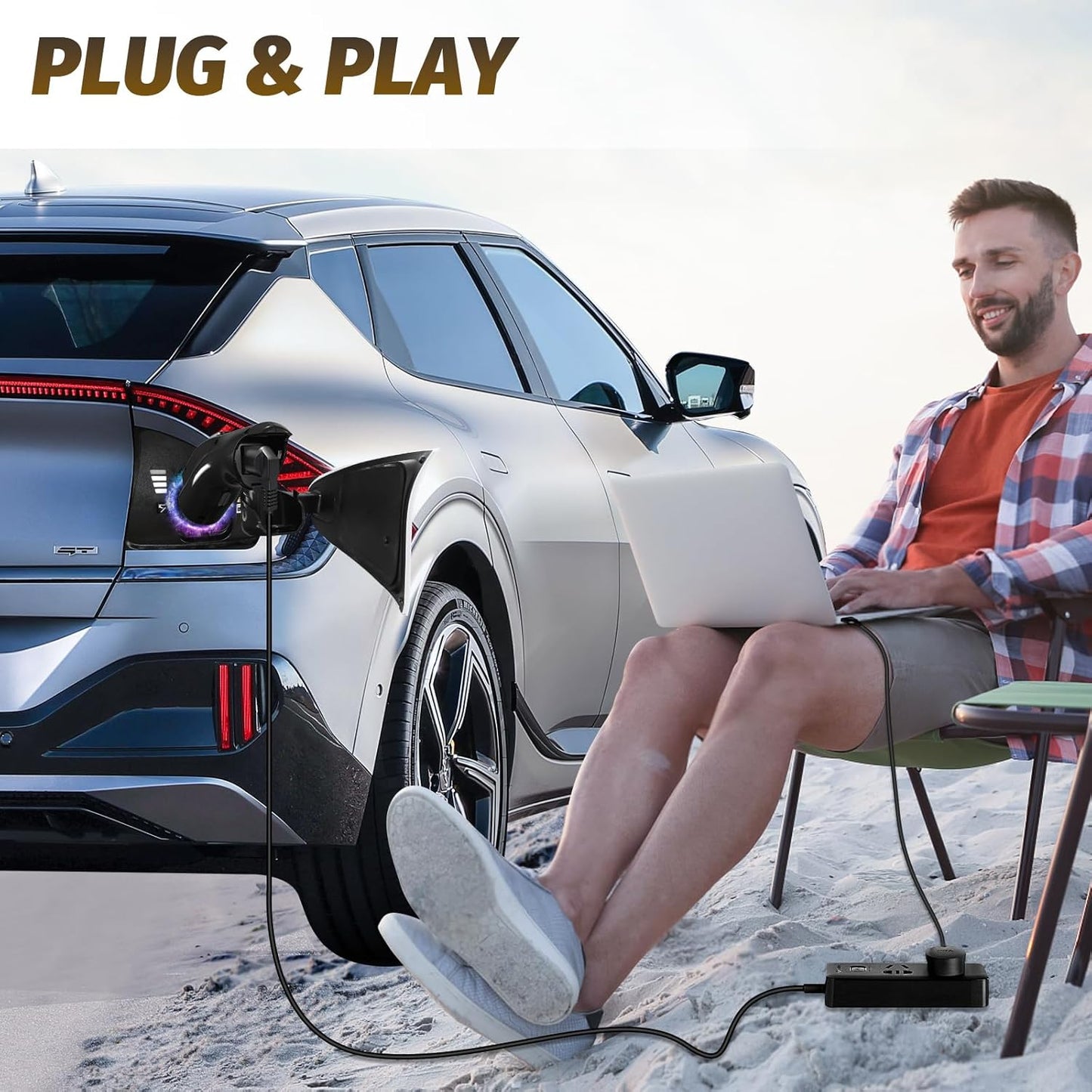 V2L Adapter Compatible with Hyundai IONIQ 5 & IONIQ 6, Kia EV 6. Power Your Devices by Using Your Car Battery, for Camping, Emergency Use