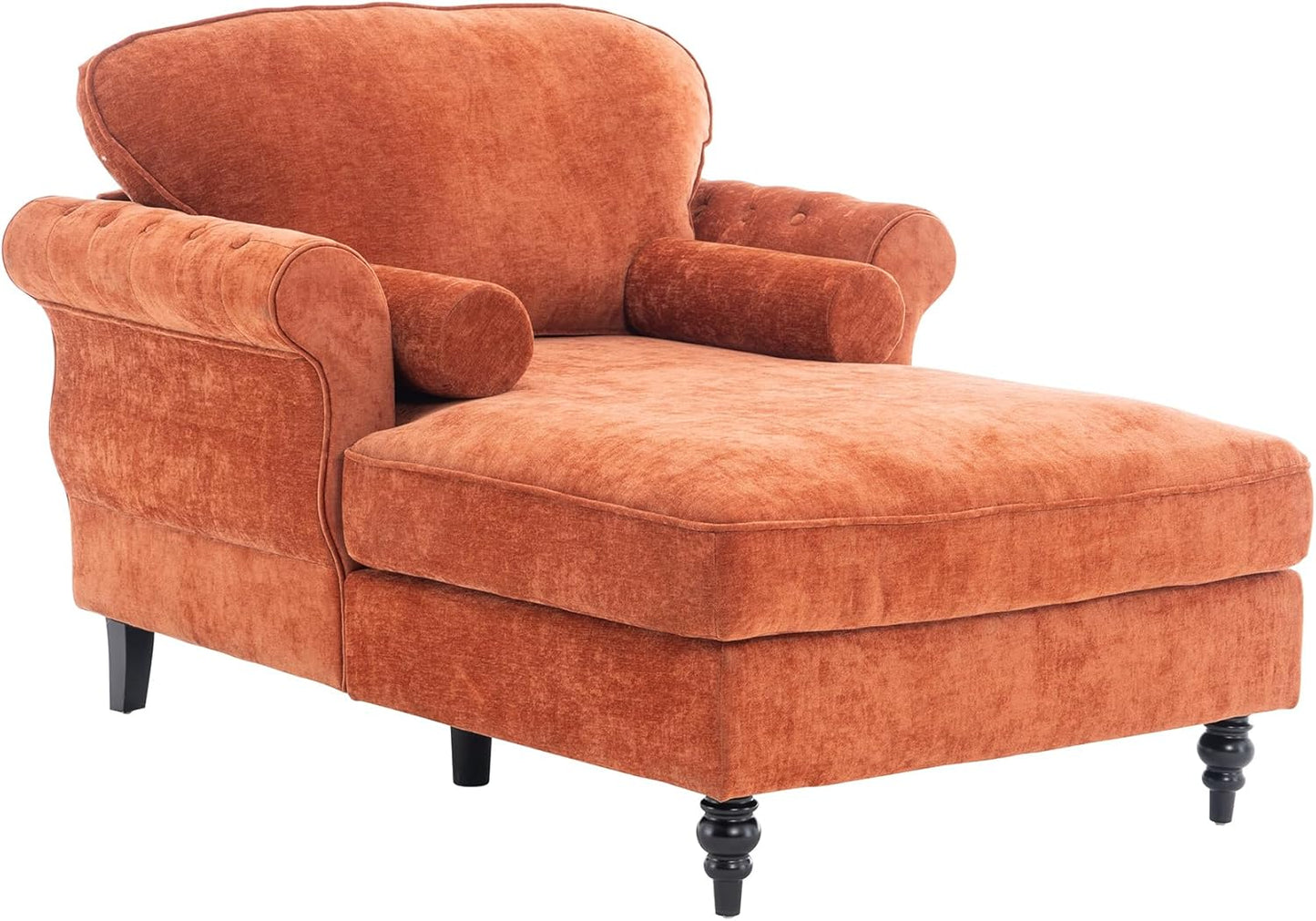 Chaise Lounge Chair Indoor with 2 Pillows, Leisure Upholstered Sofa Recliner, Chenille Single Chair for Living Room, Bedroom, Office (Orange)