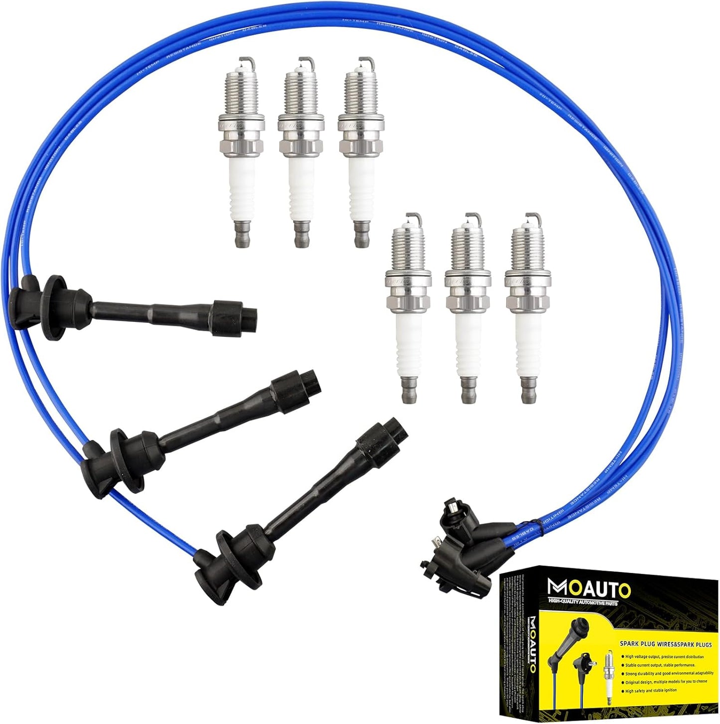 Set of 4 PCS Iridium Spark Plugs with Wire Set 32702-P0A-A00 8028 RC-HE73 671-4179 Compatible with Honda Accord Civic Acura Odyssey CL Isuzu Oasis - L4 2.3L 2.2L 1.6L