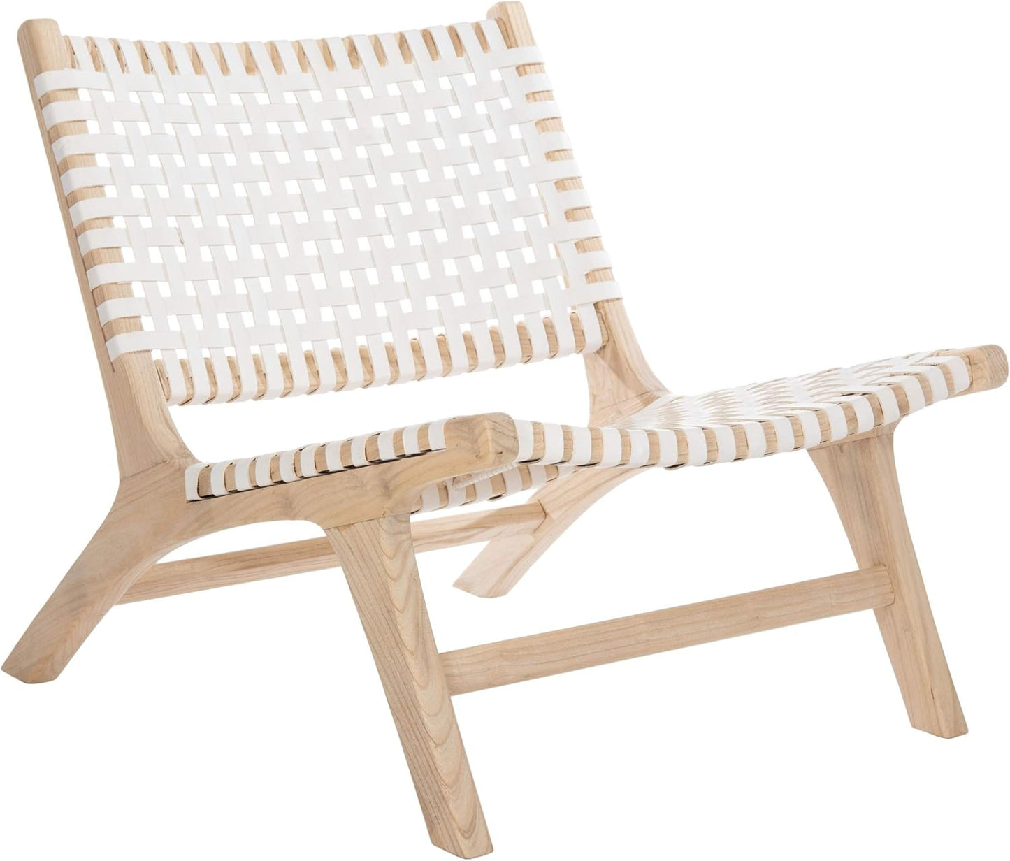 Safavieh Home Luna Natural and White Leather Woven Accent Chair