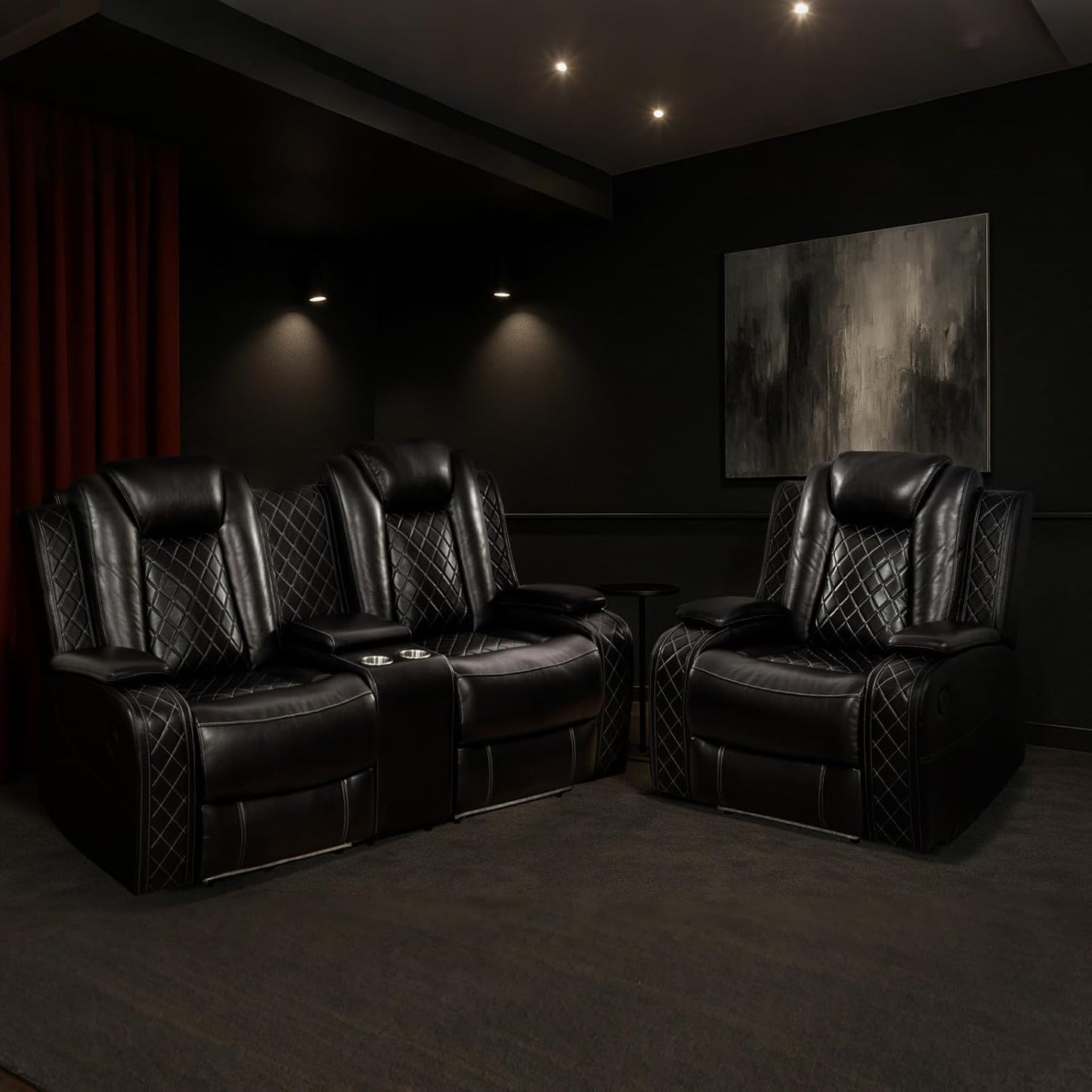 COMHOMA Power Living Room Furniture Sets,Electric Recliner Chair with LED Light,Sectional Sofa Loveseat with Wireless Charging,Spacious Storage, Cup Holeders,1