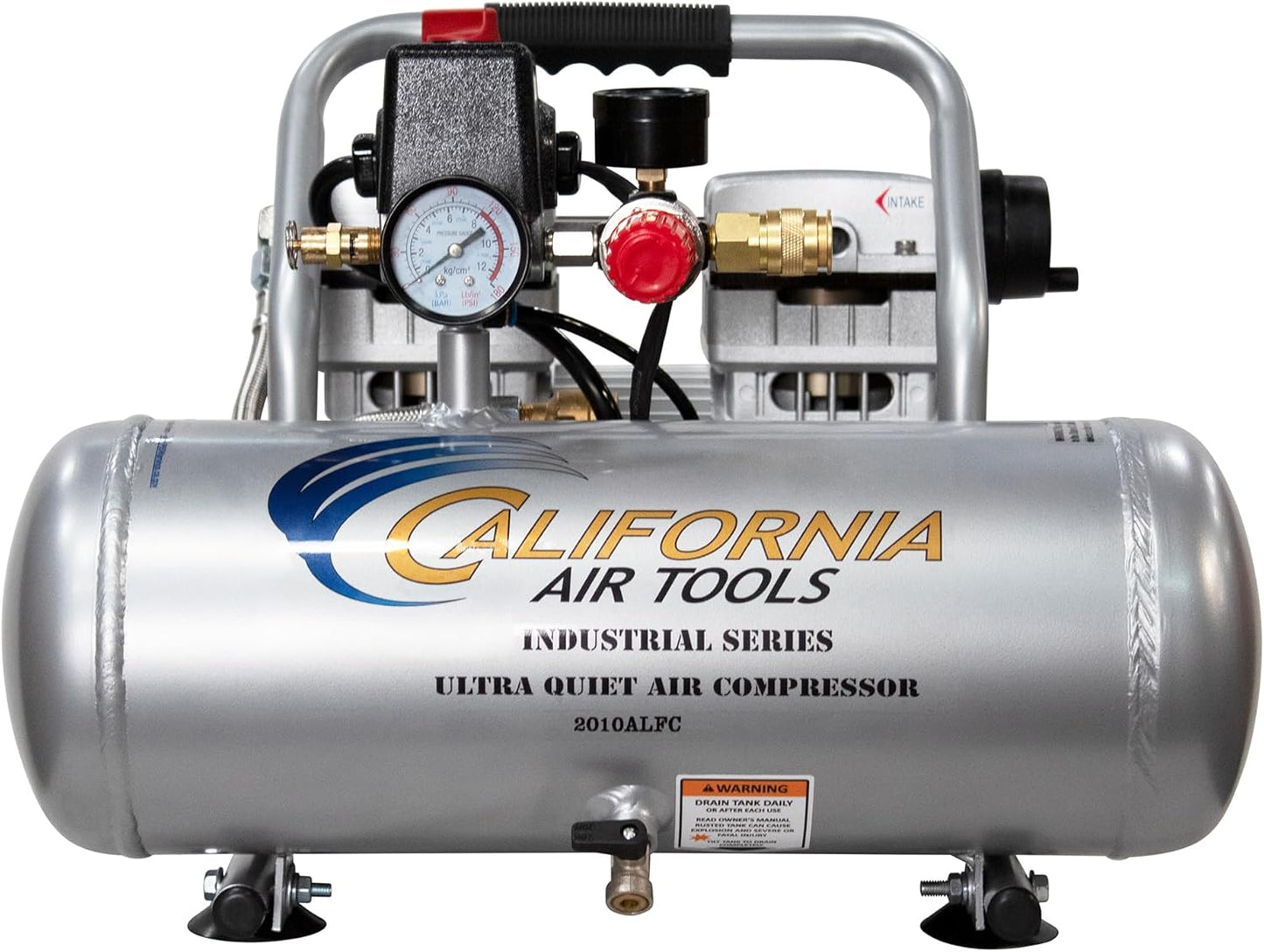 California Air Tools 2010A 1.0 HP Ultra Quiet and Oil-Free Air Compressor, 2 Gallon Aluminum Tank, 60 dBA Noise Level, Silver