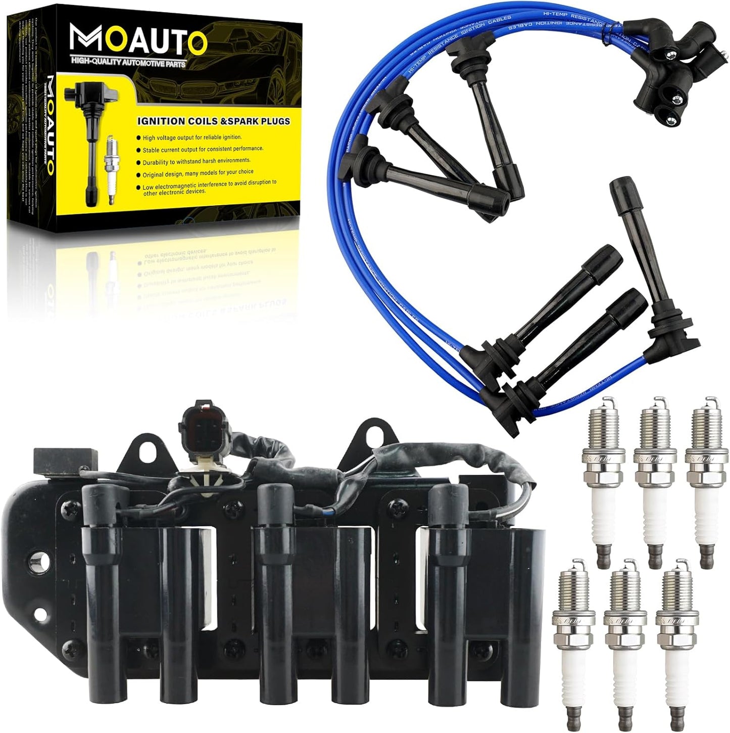 Set of 1 Ignition Coils Pack UF403 4609103AC & 4 PCS Iridium Spark Plugs with Wire Set Compatible with Dodge SX 2.0 2003-2005 2.0L Chrysler PT Cruiser 2003-2009 2.4L