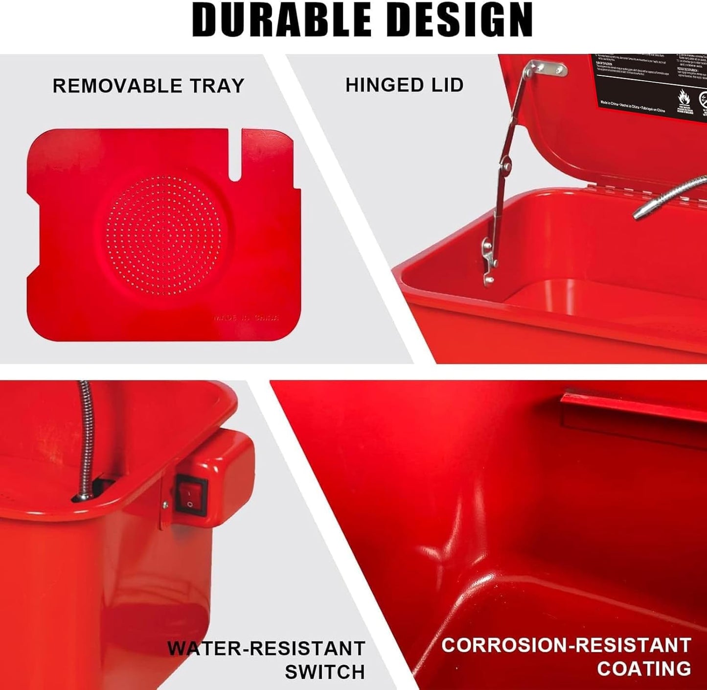 3.5 Gallon Capacity Portable Steel Cabinet Parts Washer with 110V Electric Pump for Wheel Bearings, Gears, and carburetors, Red