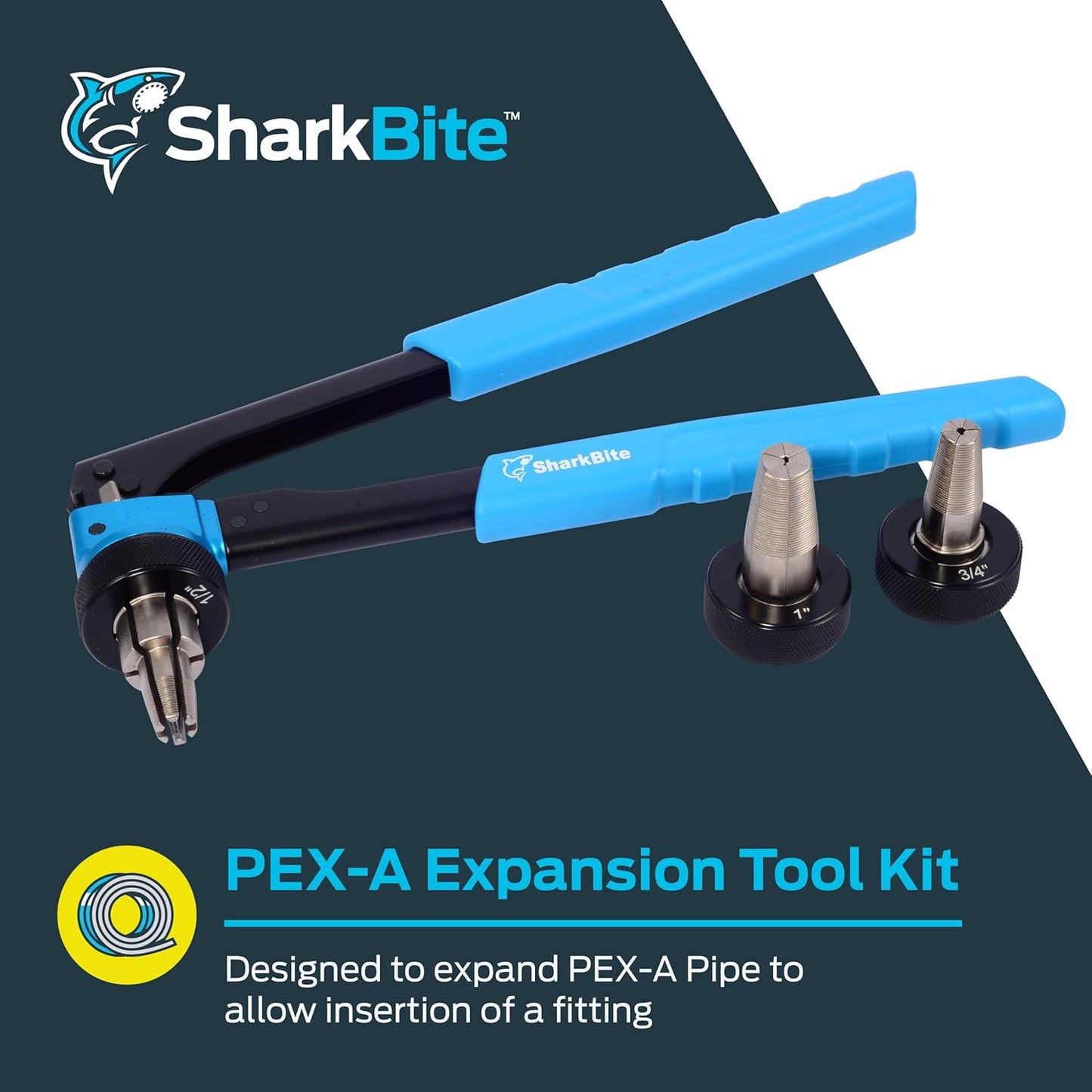 SharkBite PEX-A Expansion Tool Kit, Includes 1/2 inch, 3/4 inch, and 1 inch Expansion Heads, Auto-Rotating Expansion Tool, Lubricant and Carrying Case