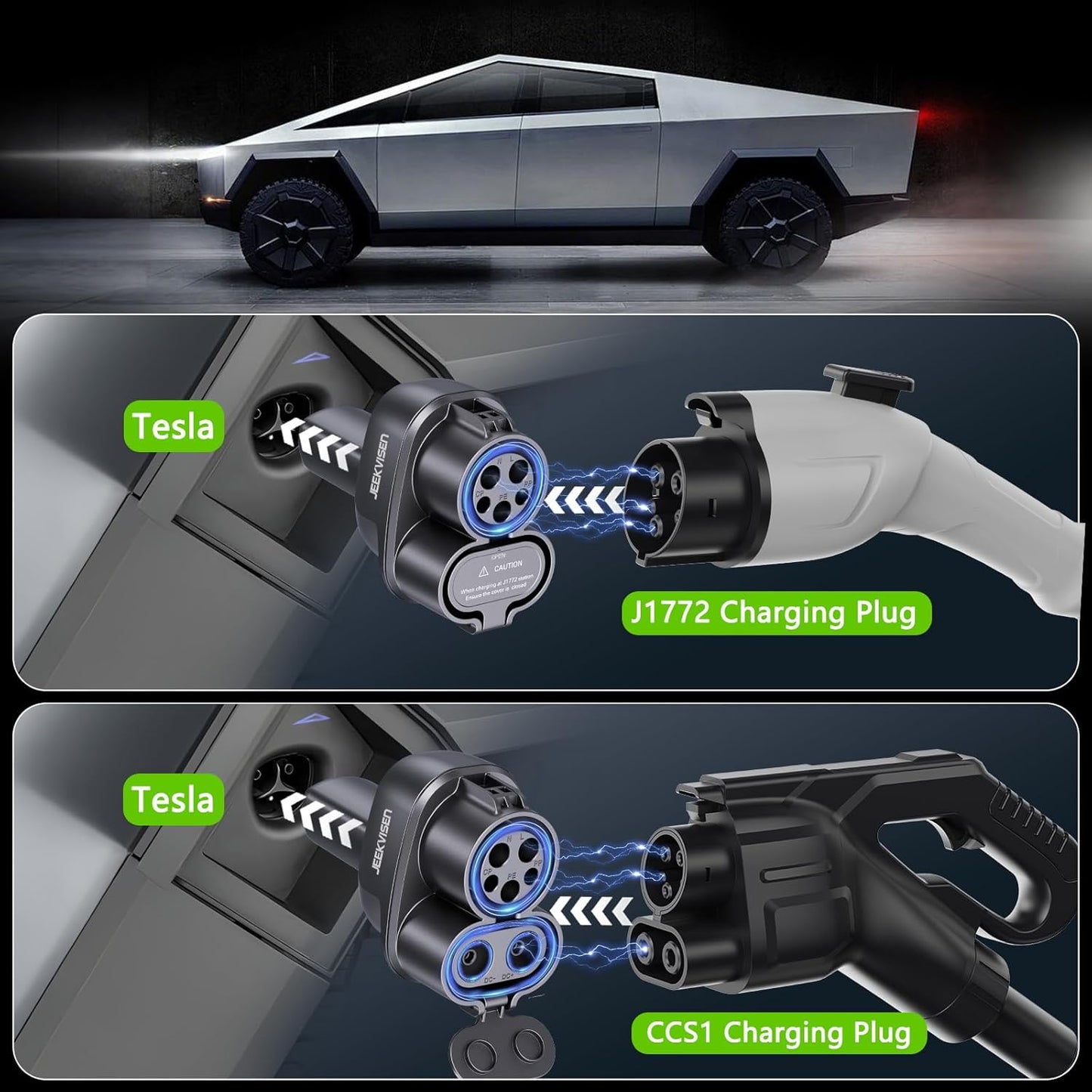 CCS & J1772 to Tesla (NACS) Adapter,250KW Fast Charging for Tesla Model 3/Y/S/X/Cybertruck, Compatible with CCS1 DC & J1772 AC Stations, Supports Level 1/2/3 Chargers