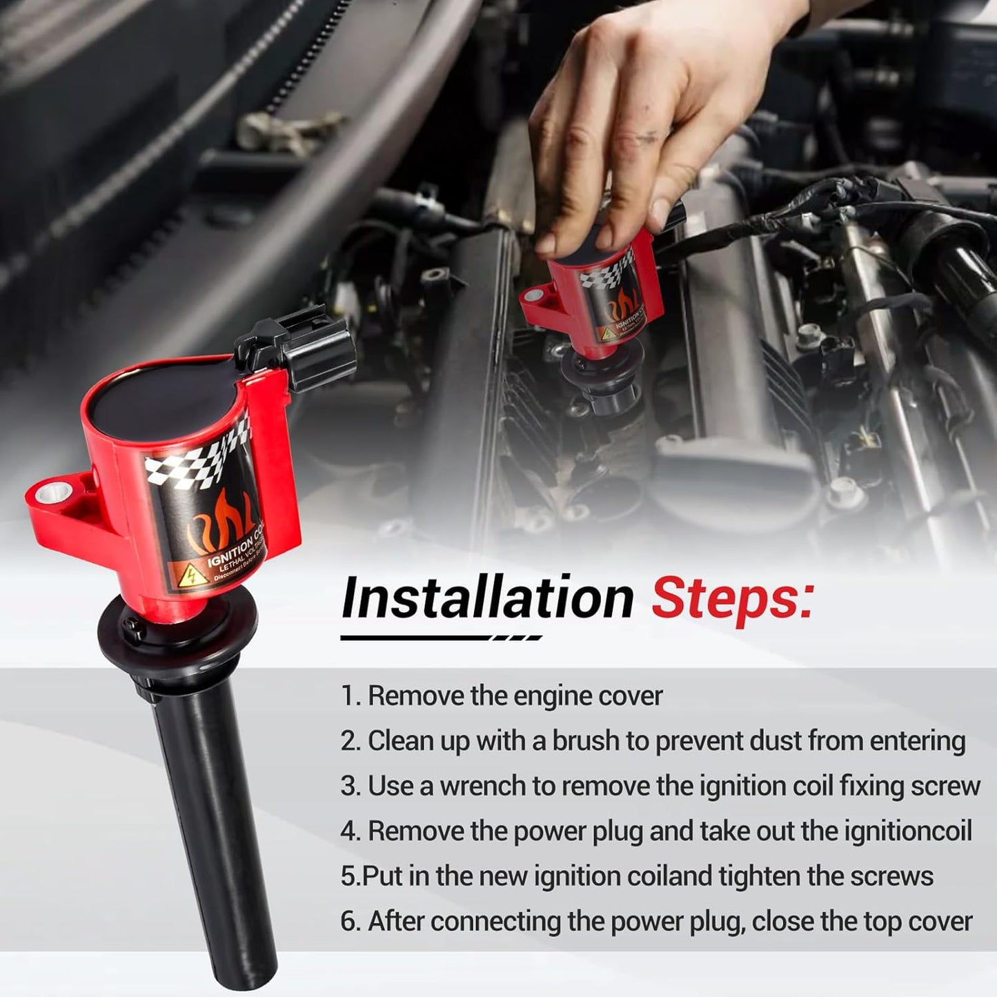 CarBole 6 Ignition Coil Packs DG500 FD502 and Spark Plugs SP493, Replacement for Ford Escape Freestyles Taurus, Mercury Mariner Montego Sable, OE# UF406 DG513 FD495 C1458 C1387