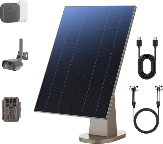 8W Solar Panel for Trail Camera with Build-in 44.4Wh Rechargeable Battery, Comes with 360°Adjustable Mounting, 6V/12V DC & USB-C Port for Outdoor Camera, Trail Camera, Type-C Device IP66 Waterproof
