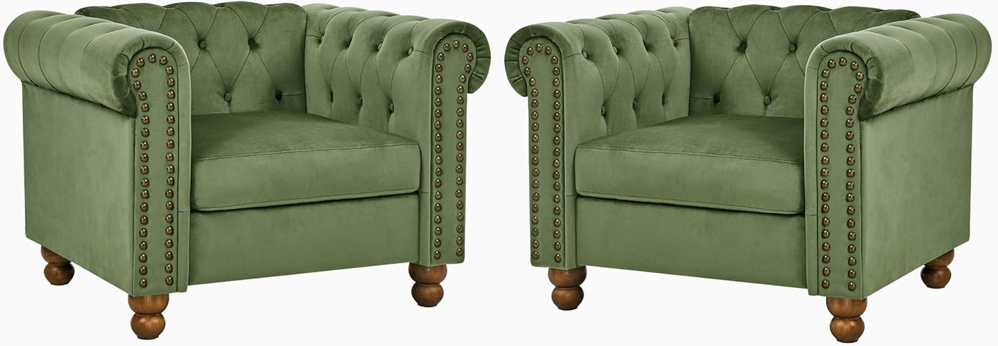 Rolled Arm Air Leather Club Chair Set of 2, 2-Piece Accent Chair Set for Living Room Small Apartment Office Décor