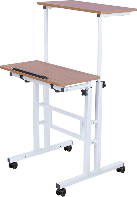 SDADI 2 Inches Carpet Wheels Mobile Standing Desk Stand Up Desk Height Adjustable Home Office Desk with Standing and Seating 2 Modes 3.0 Edition, Dark Grain S001WFDT