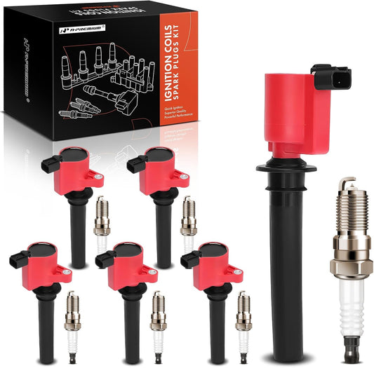 A-Premium (Red) Set of 12 Ignition Coil Pack and Iridium Spark Plugs Compatible with Mazda MPV 2002 2003 2004, 3.0L